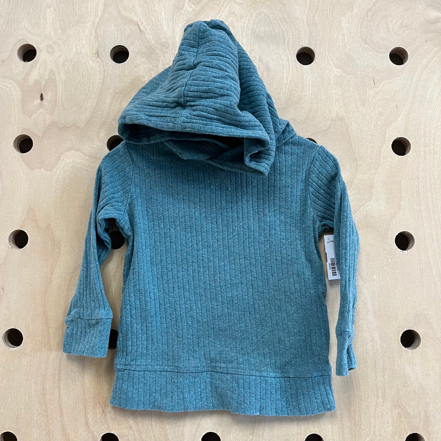 Teal Ribbed Hoodie Top