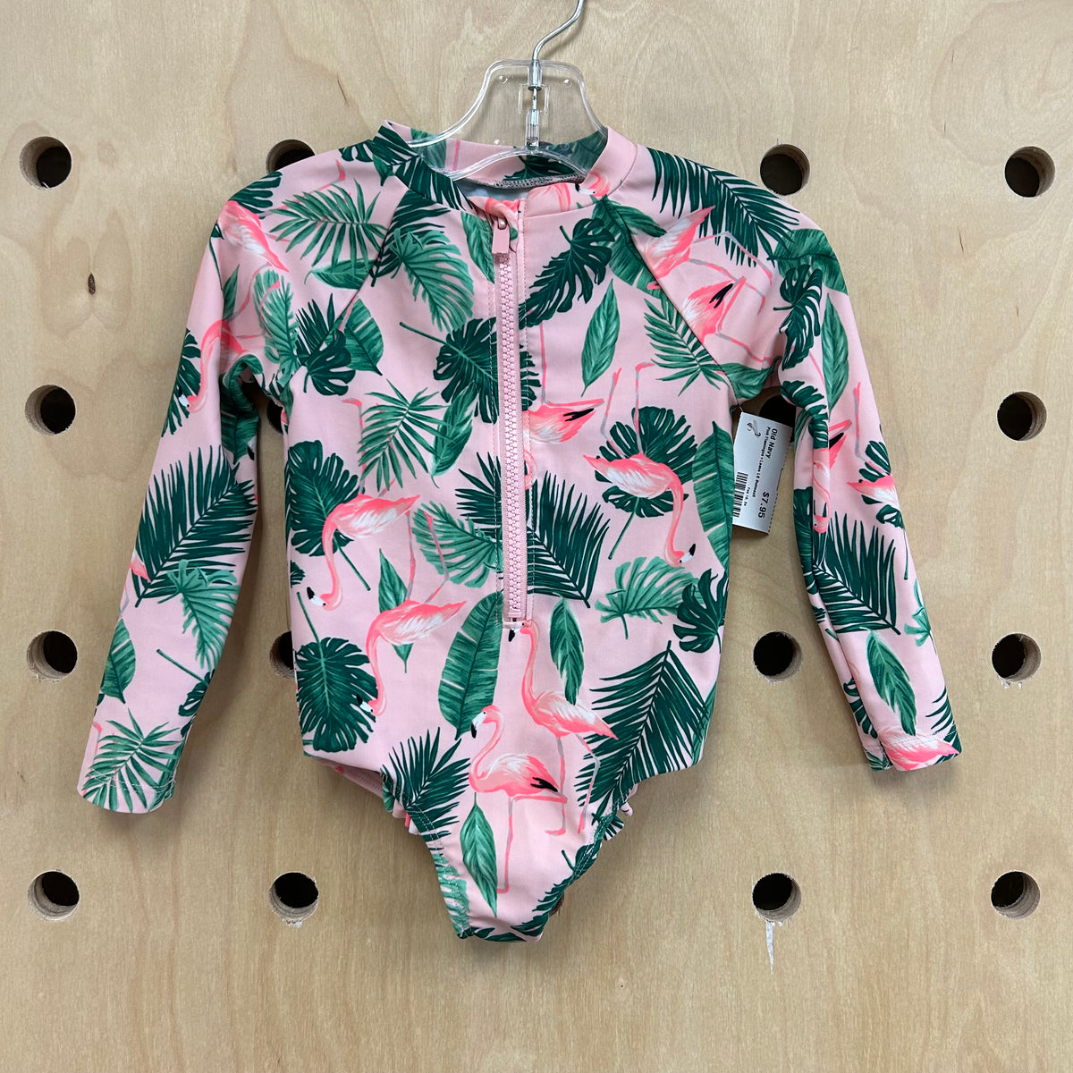 Pink Flamingos+Leave LS Swimsuit