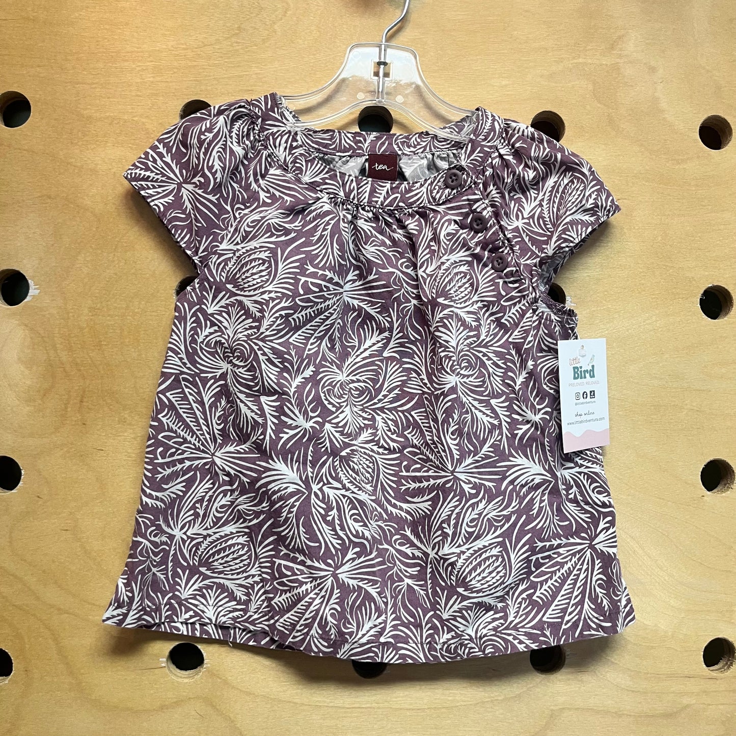Purple/White Leaves Button Tee