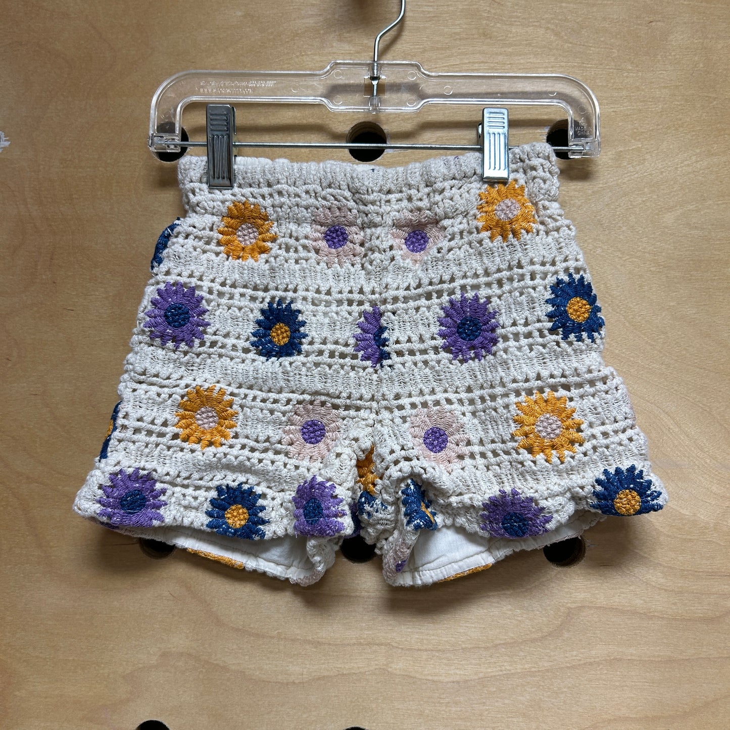 Cream Crochet Floral Shorts