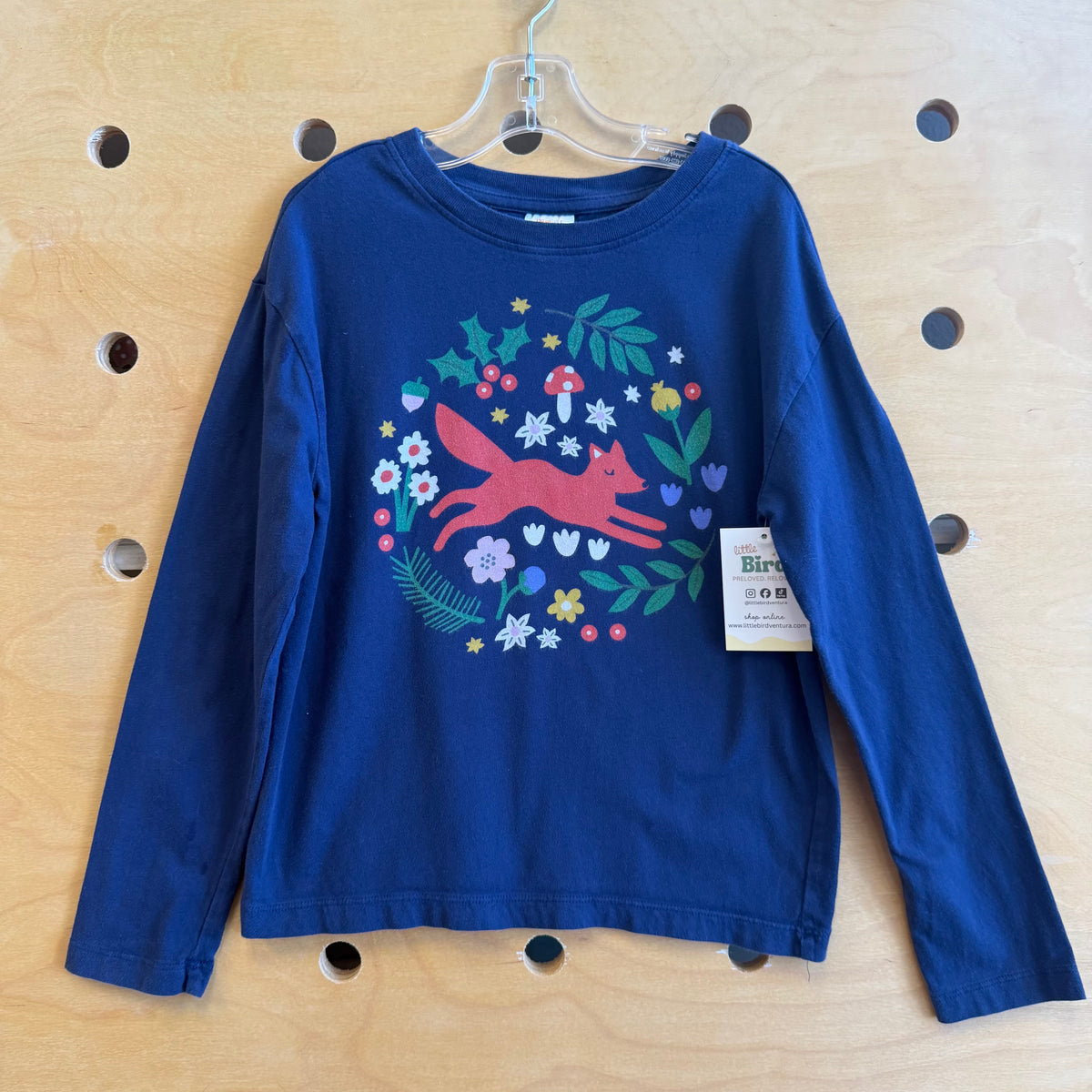 Navy Floral Fox Cotton LS Top