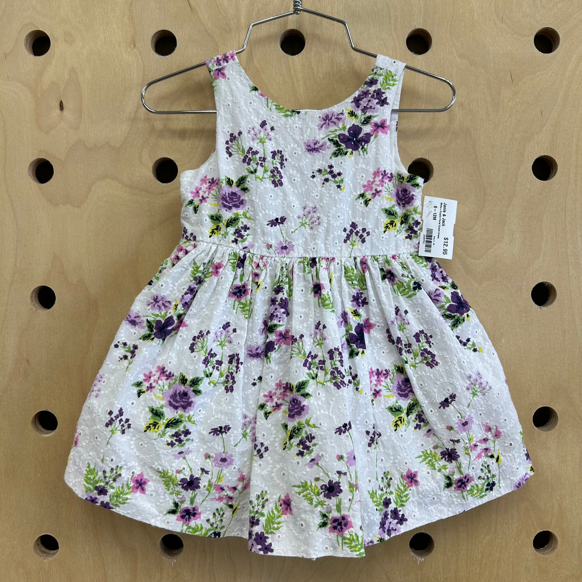 White+Purple Floral Eyelet Dress