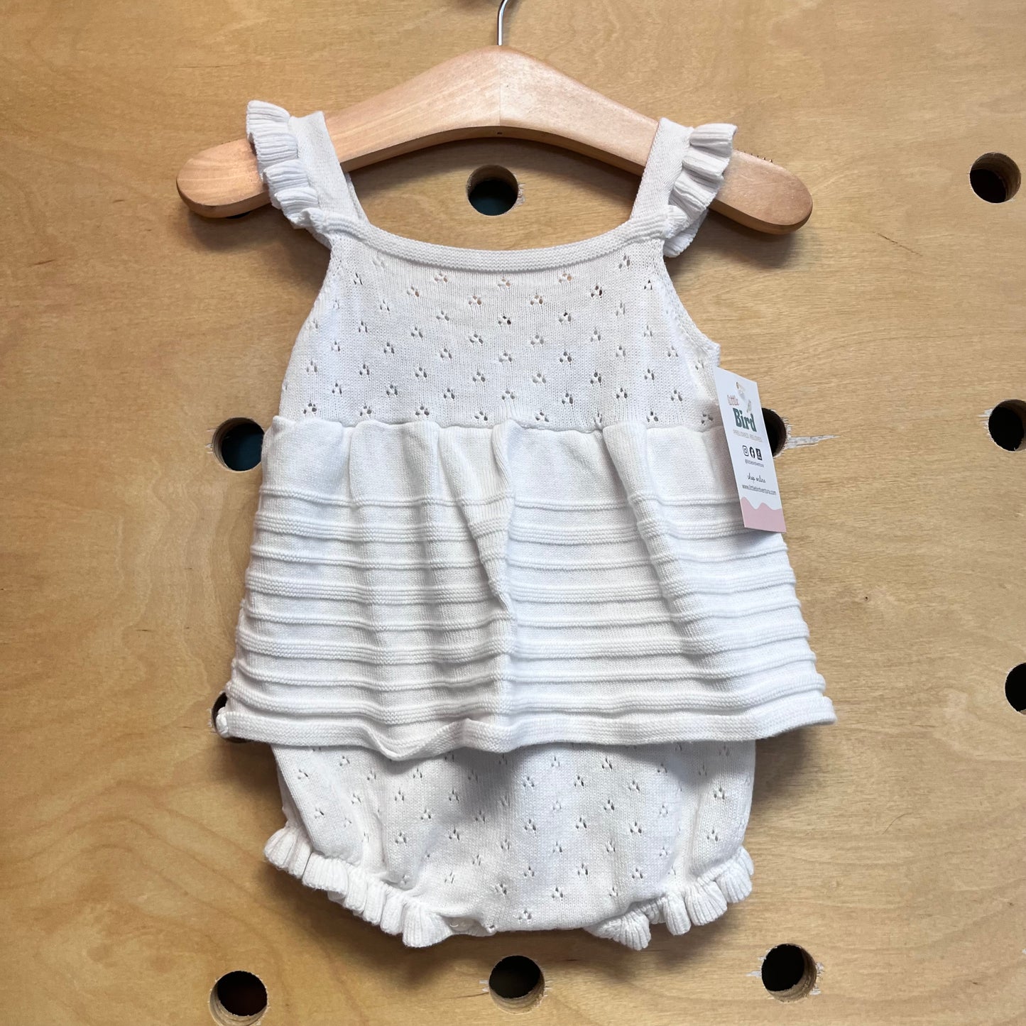 White Layered Eyelet Knit Romper
