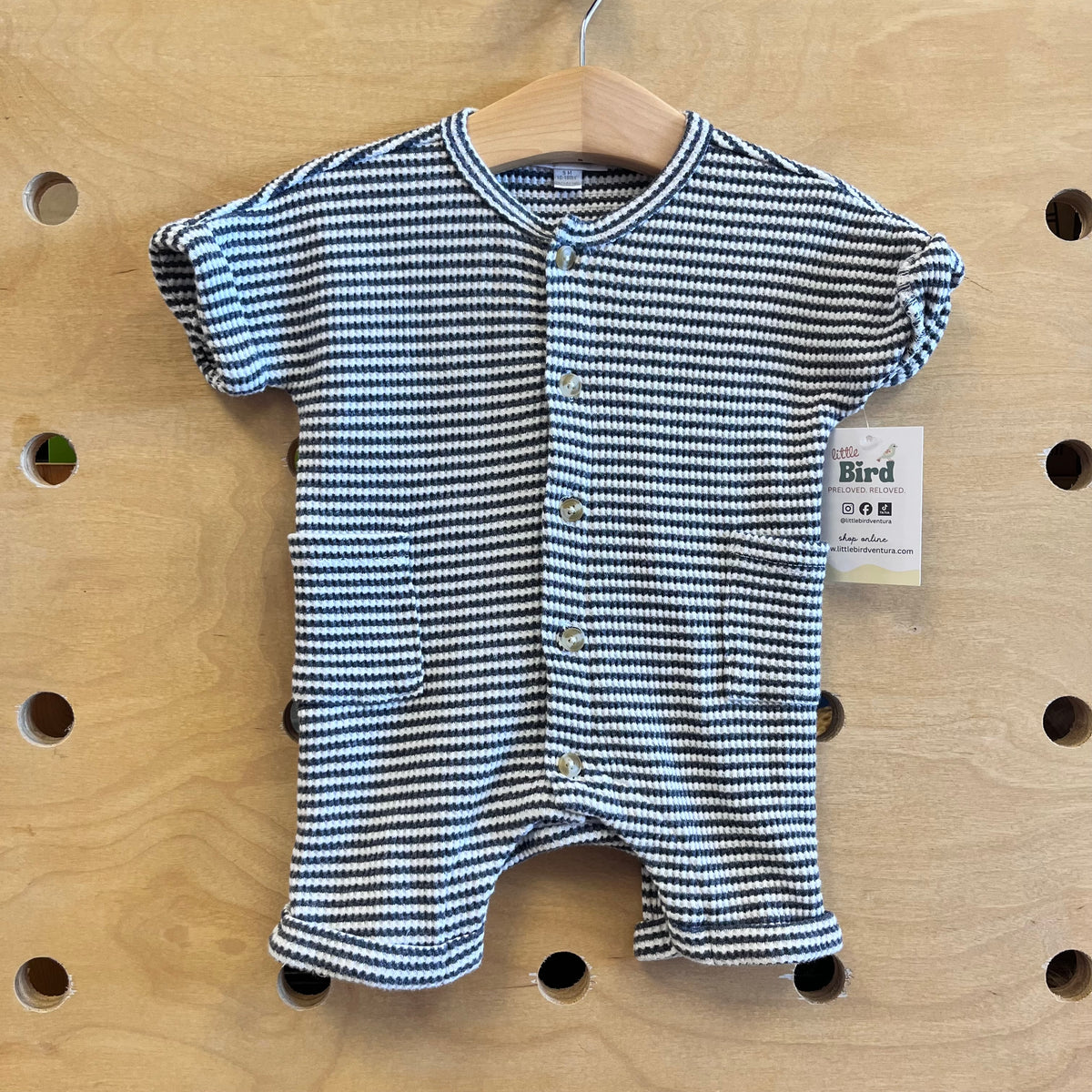 Grey/White Striped Waffle Knit Romper