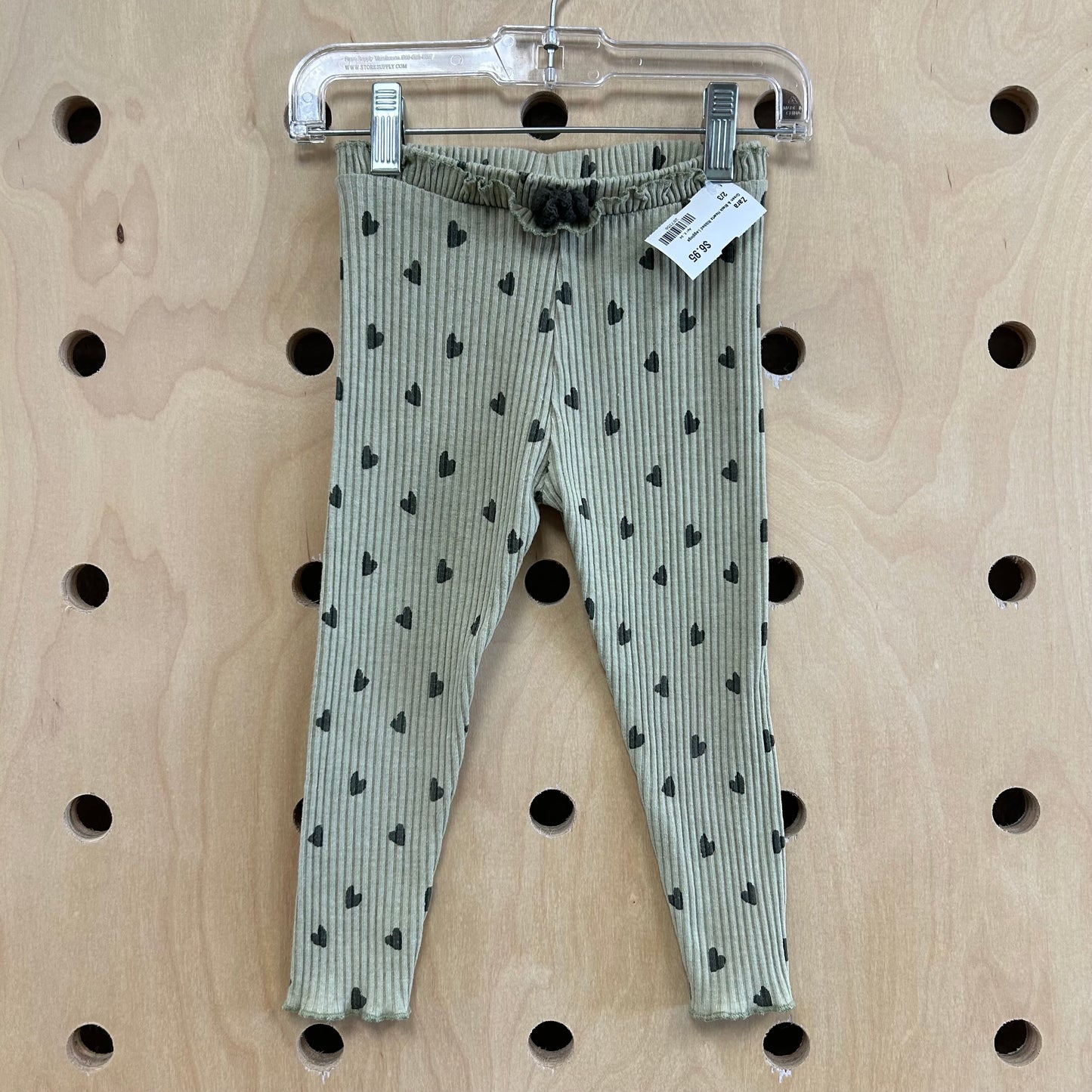 Green & Black Hearts Ribbed Leggings