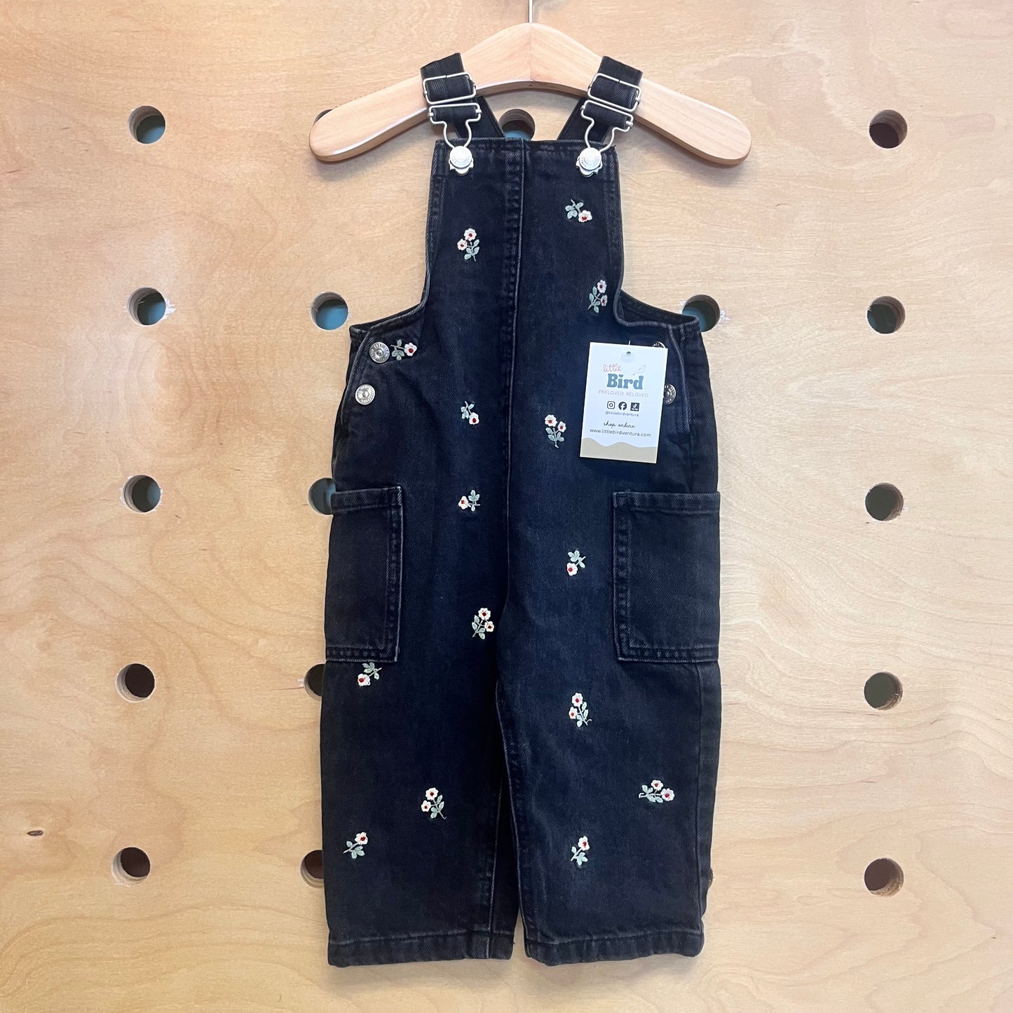 Black Embroidered Overalls