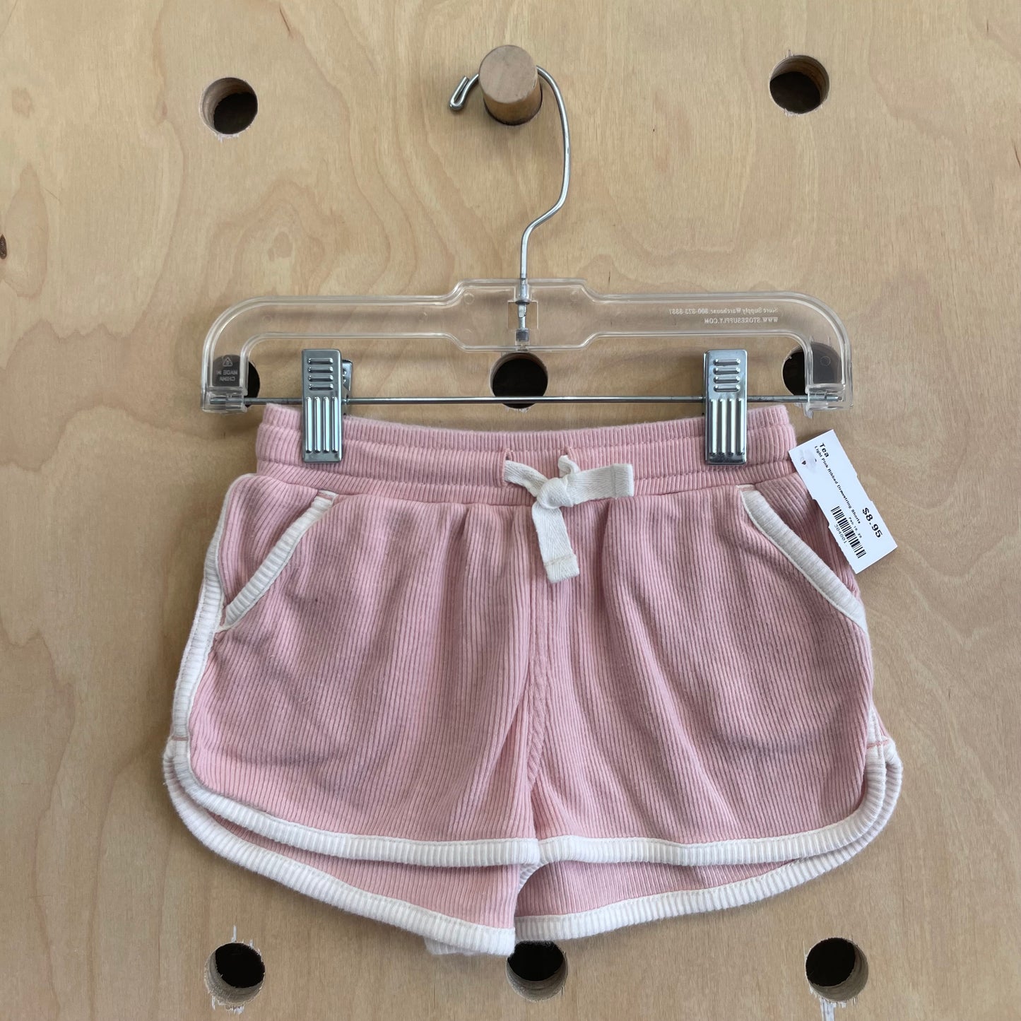 Light Pink Ribbed Drawstring Shorts