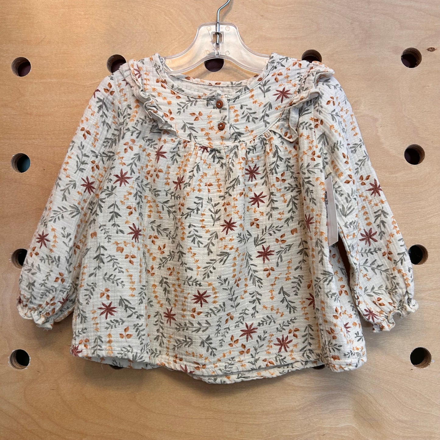 Cream Floral Gauze Top