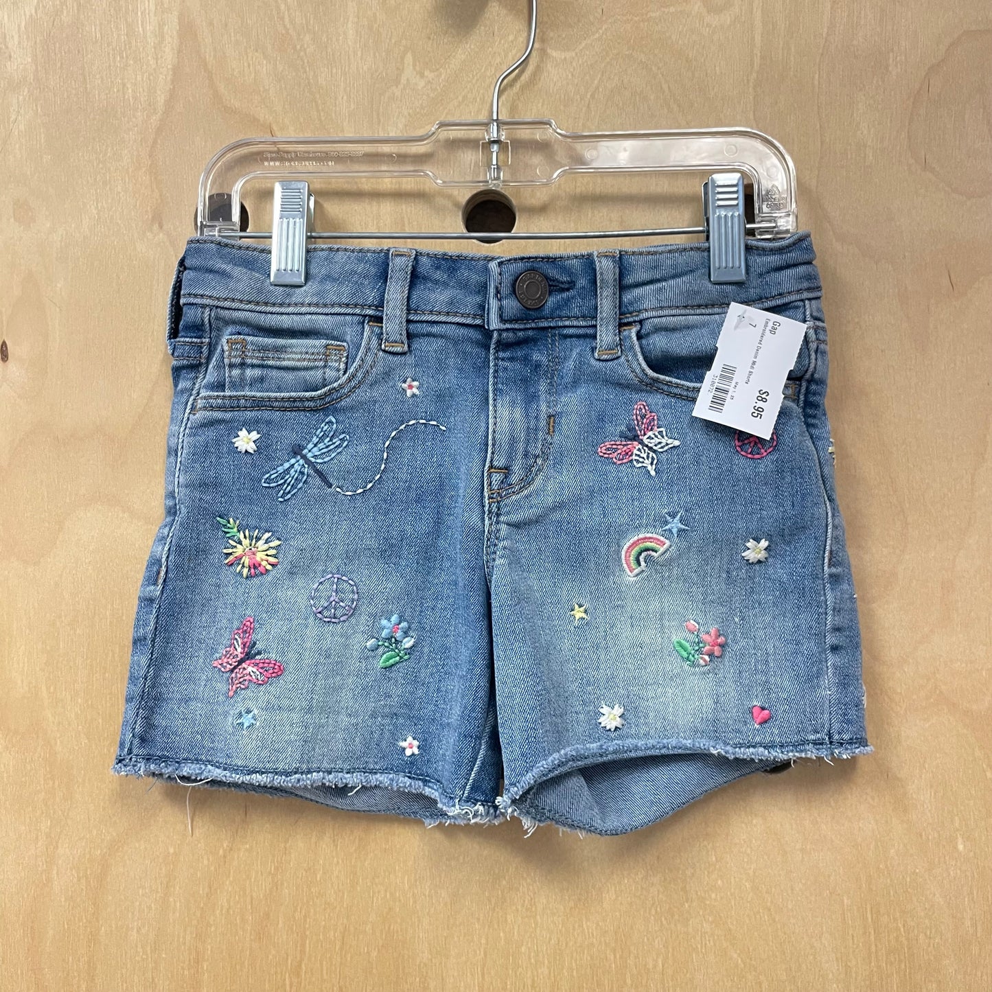 Embroidered Denim Midi Shorts
