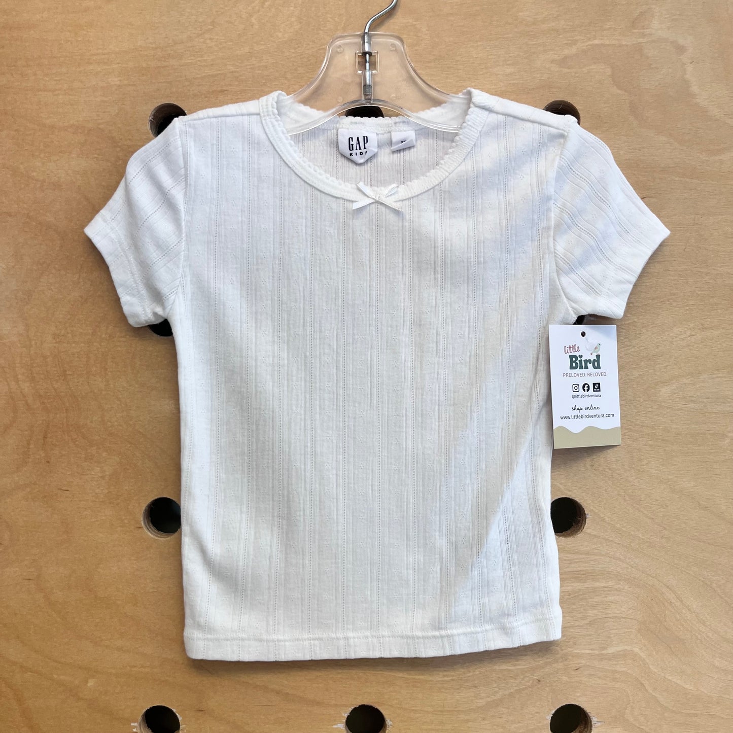 White Pointelle Ribbed Tee