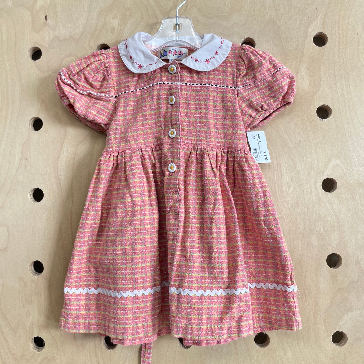 Pink & Yellow Plaid Daisy Button Dress