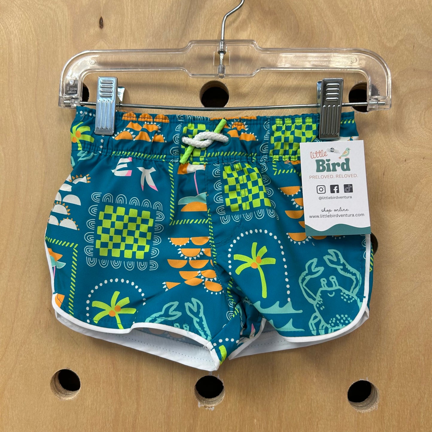 Teal Sun & Palm Swim Trunks