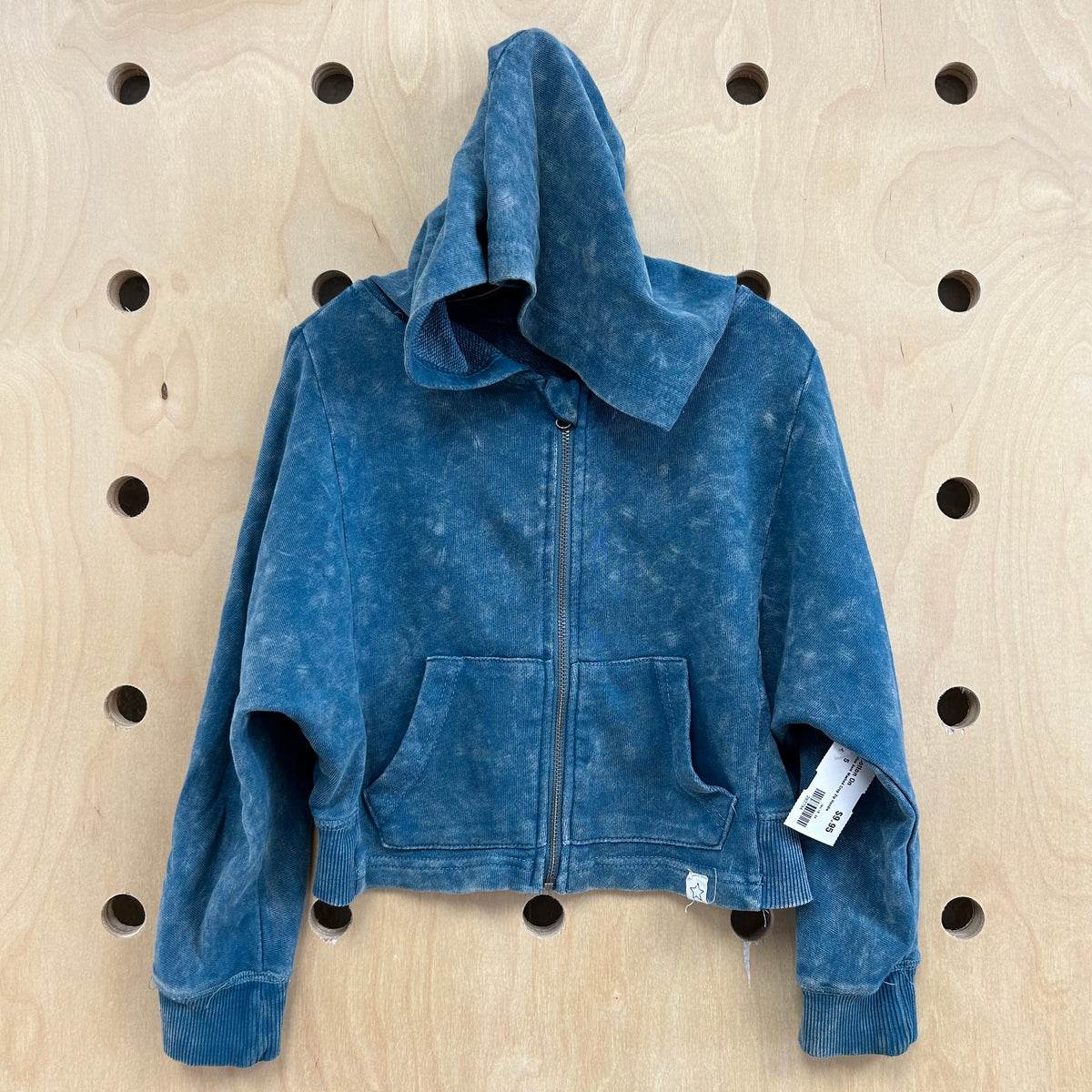 Blue Acid Washed Crop Zip Hoodie