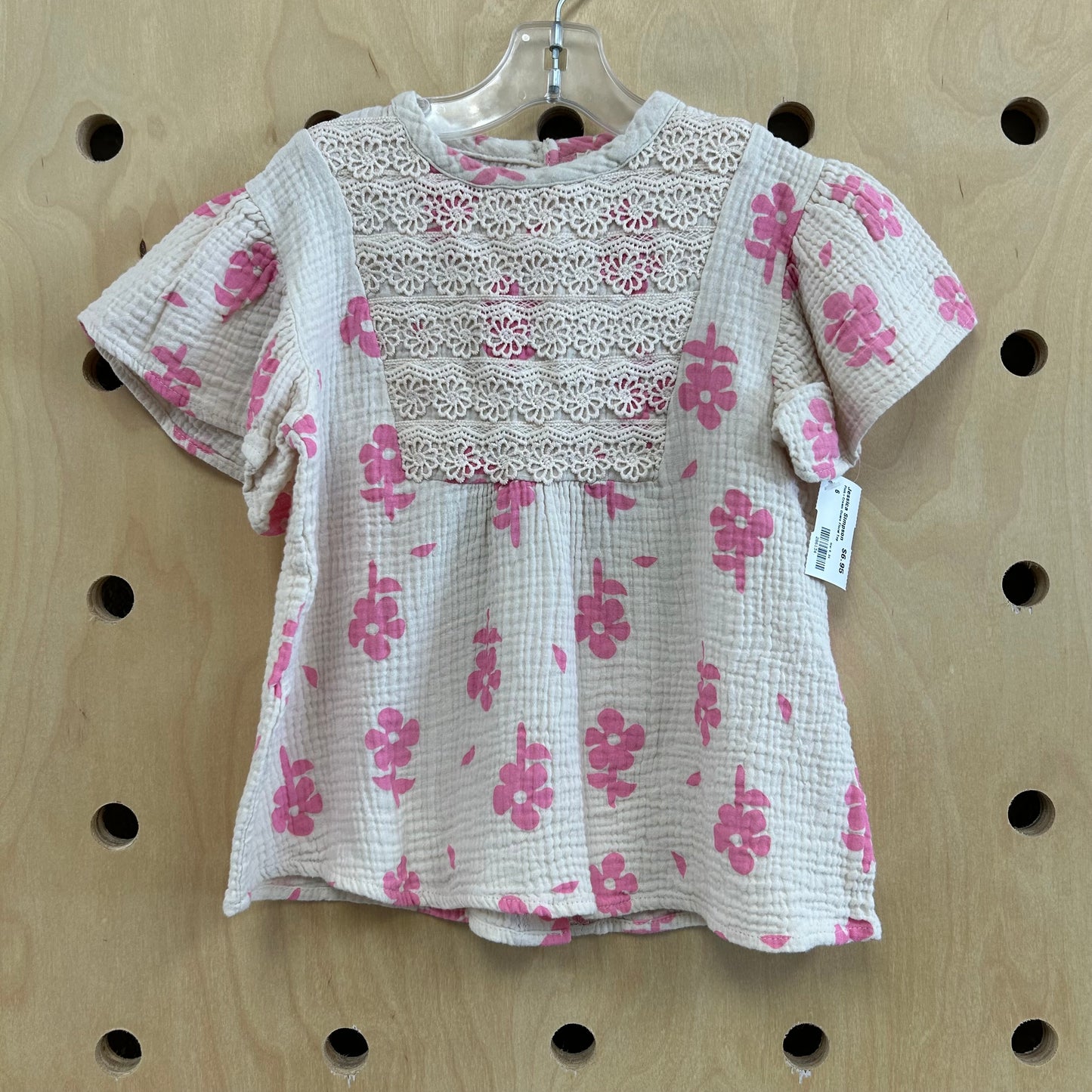 Pink+Cream Guaze Floral Top