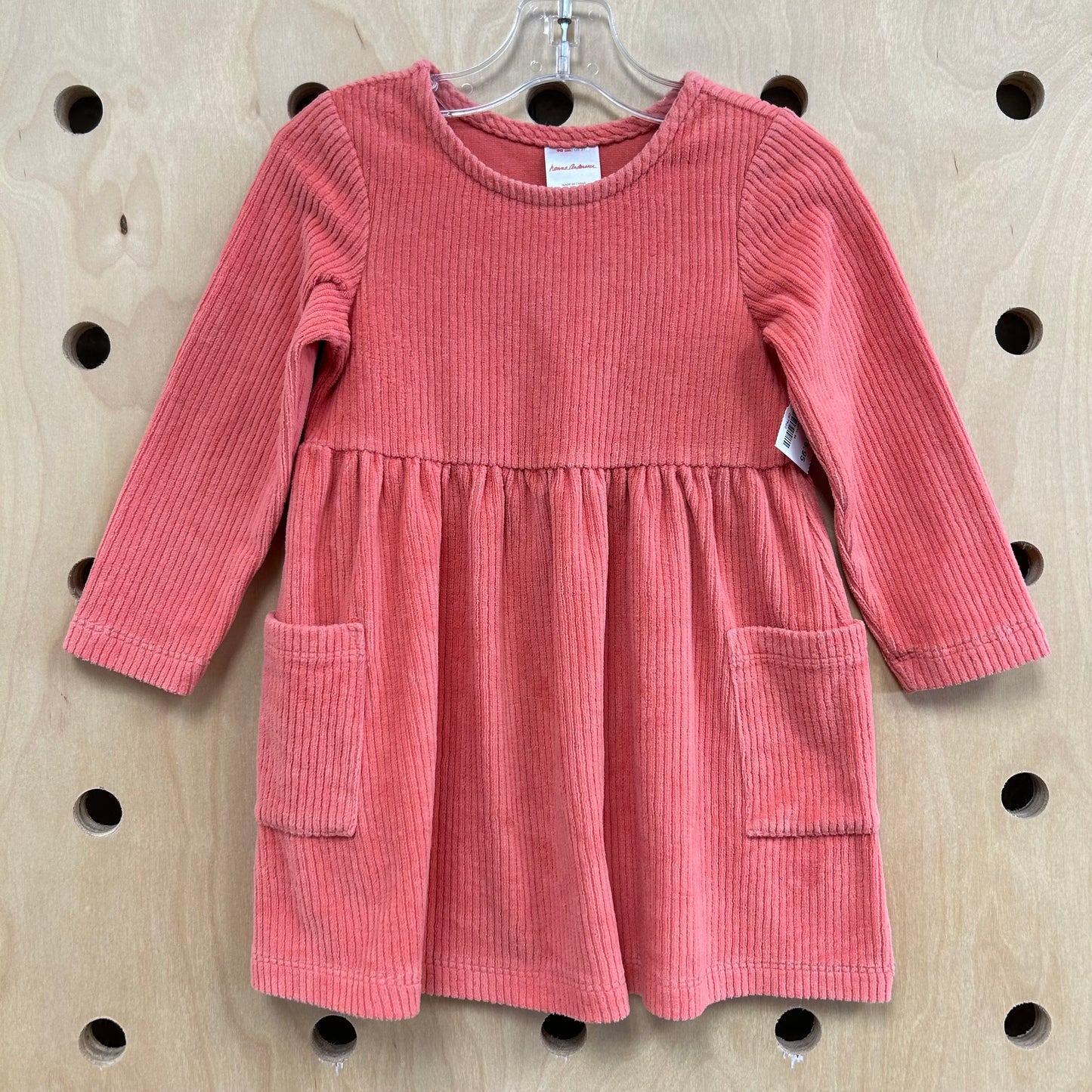 Coral Velour Ribbed Dress