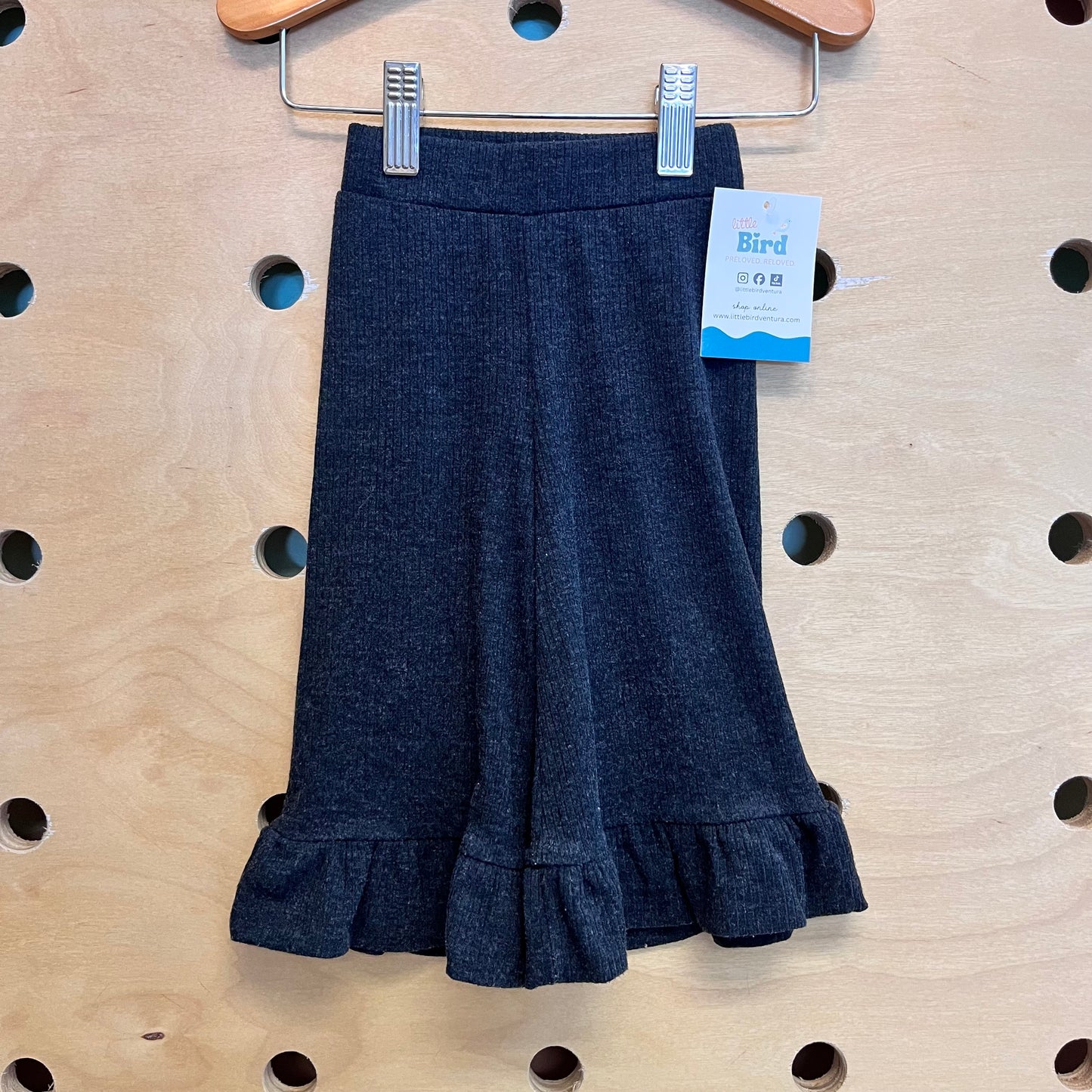 Grey Wide Leg Ruffle Modal Pants
