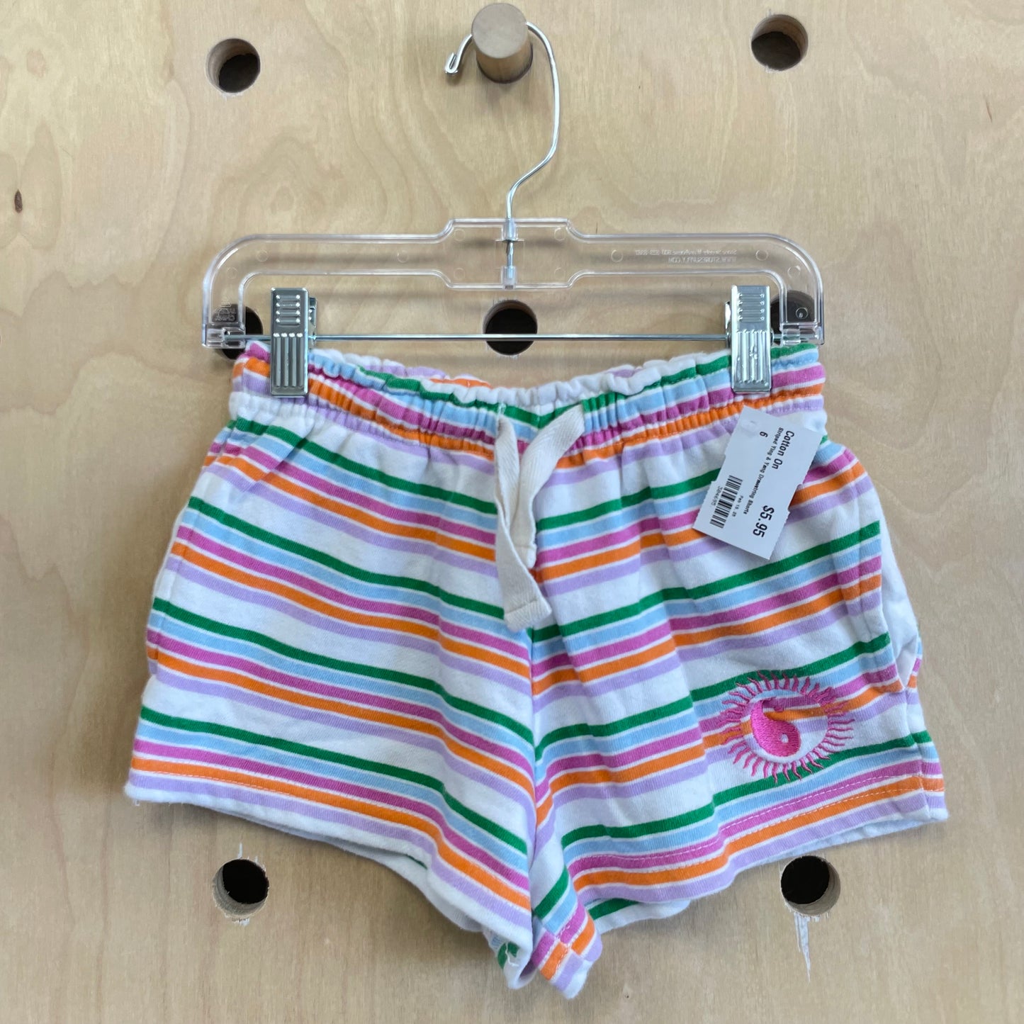 Striped Ying & Yang Drawstring Shorts