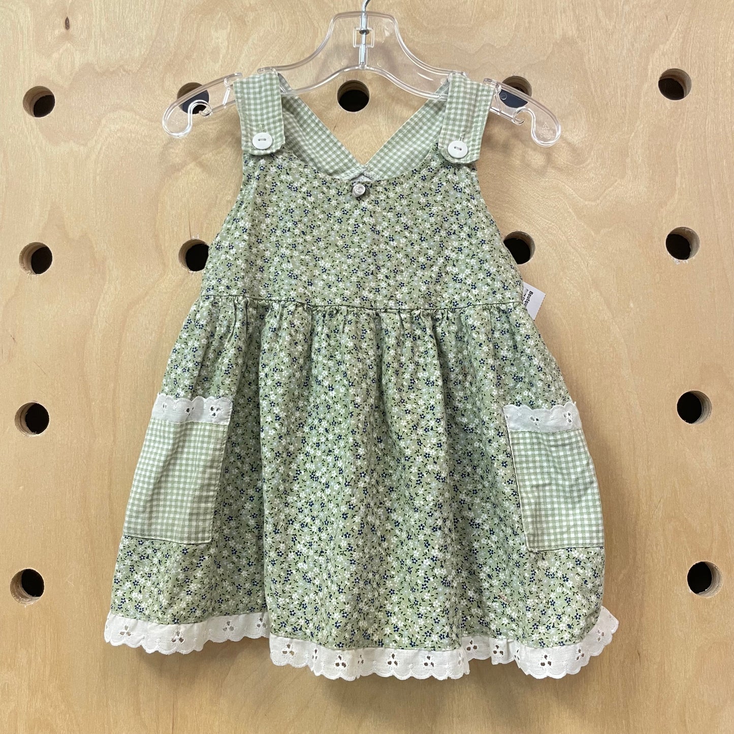 Green Floral Eyelet Trim Dress
