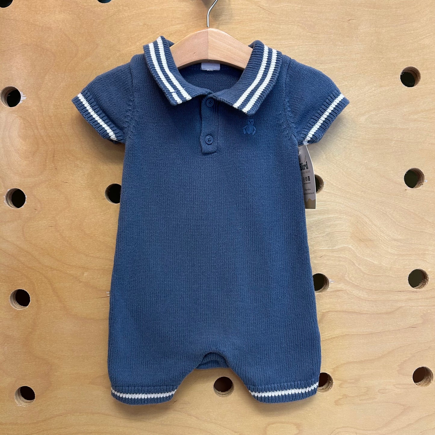 Blue/White Collared Knit Romper