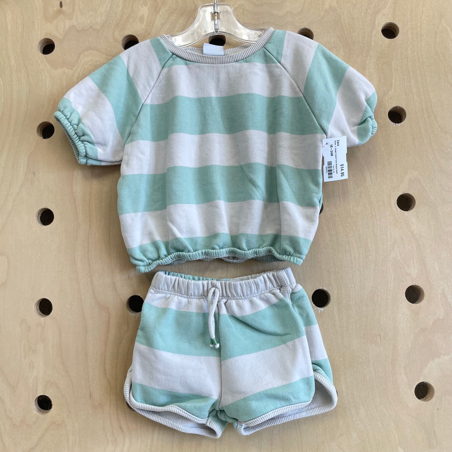 Green + Cream French Terry Striped Outfit