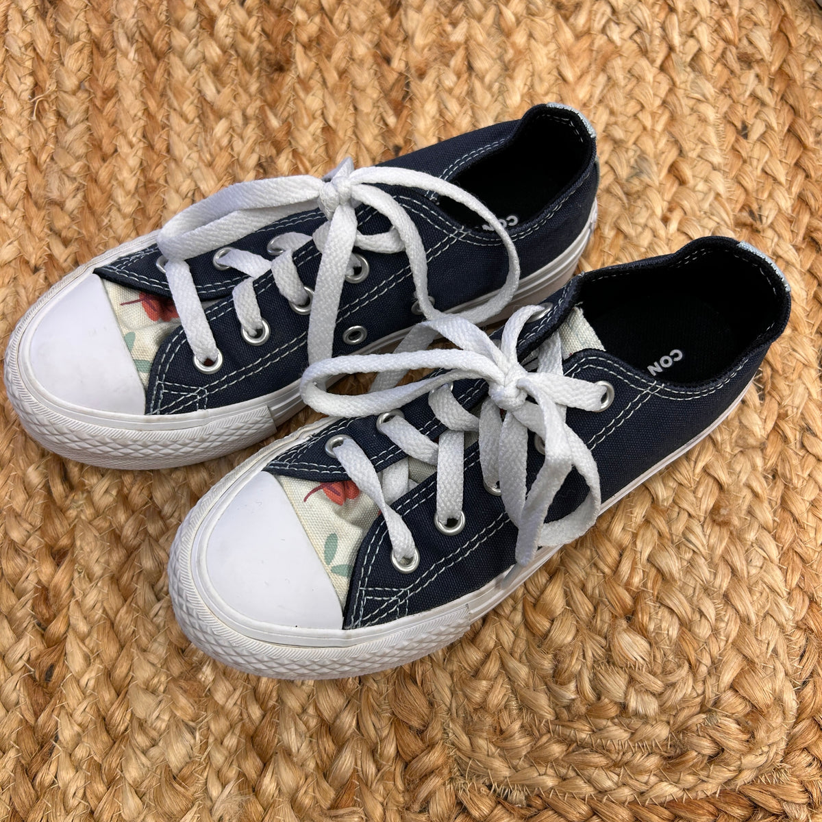 Navy Floral Tongue Low Top Platform Shoes