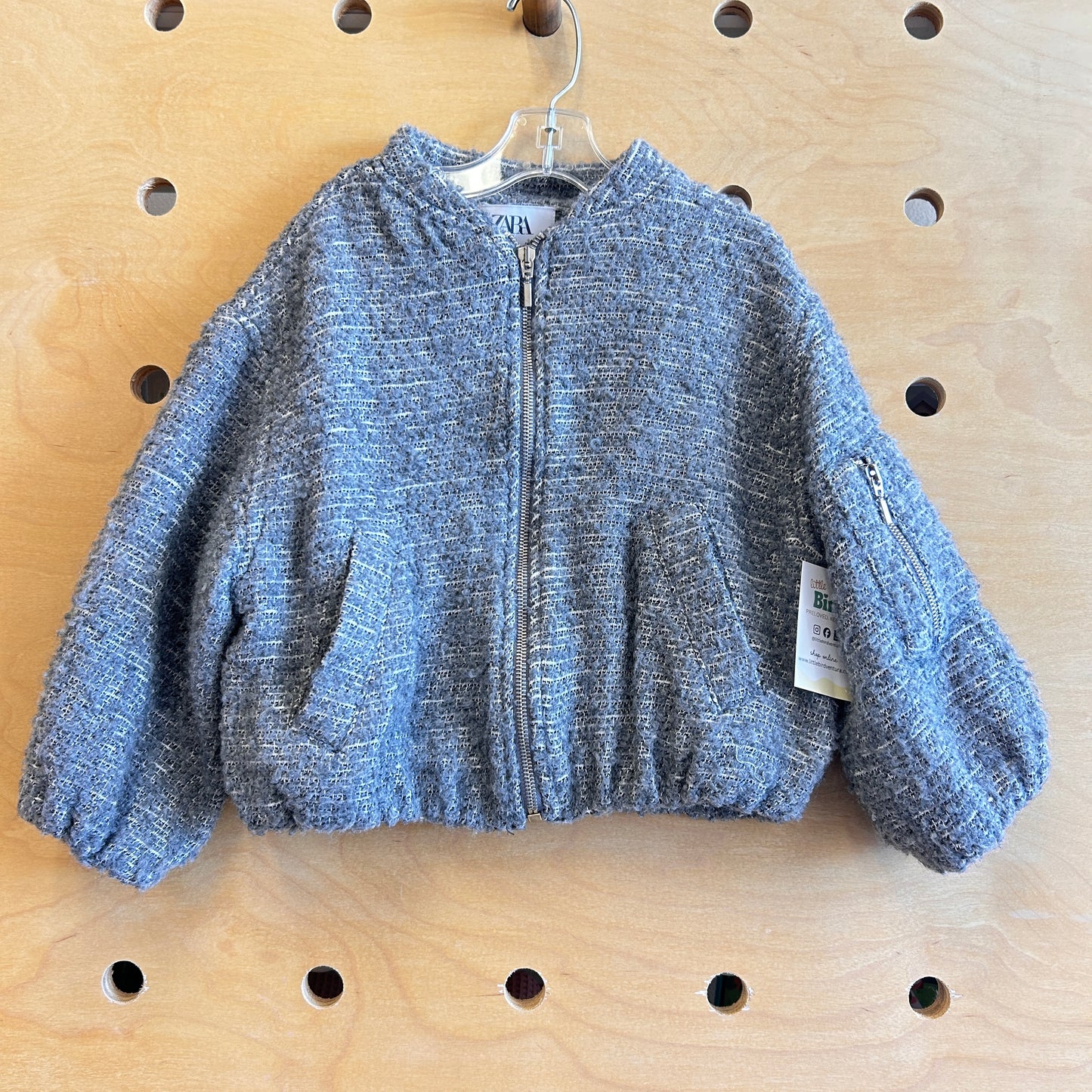 Grey Knitted Fuzzy Zip Jacket