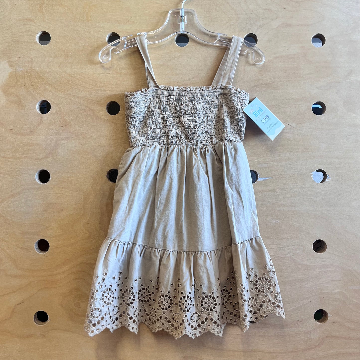 Tan Eyelett Smocked Dress