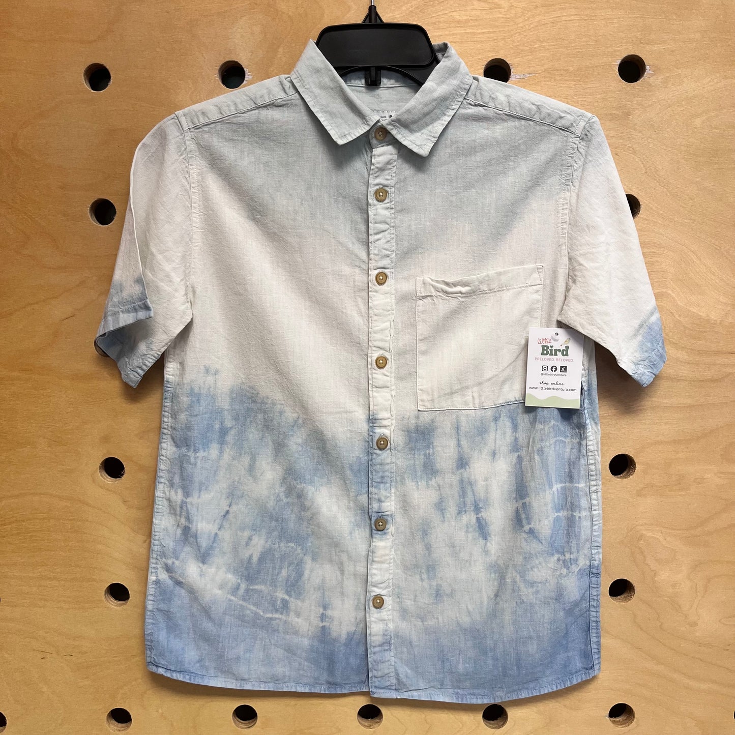 Blue Tie Dye Linen Blend Button Up Shirt