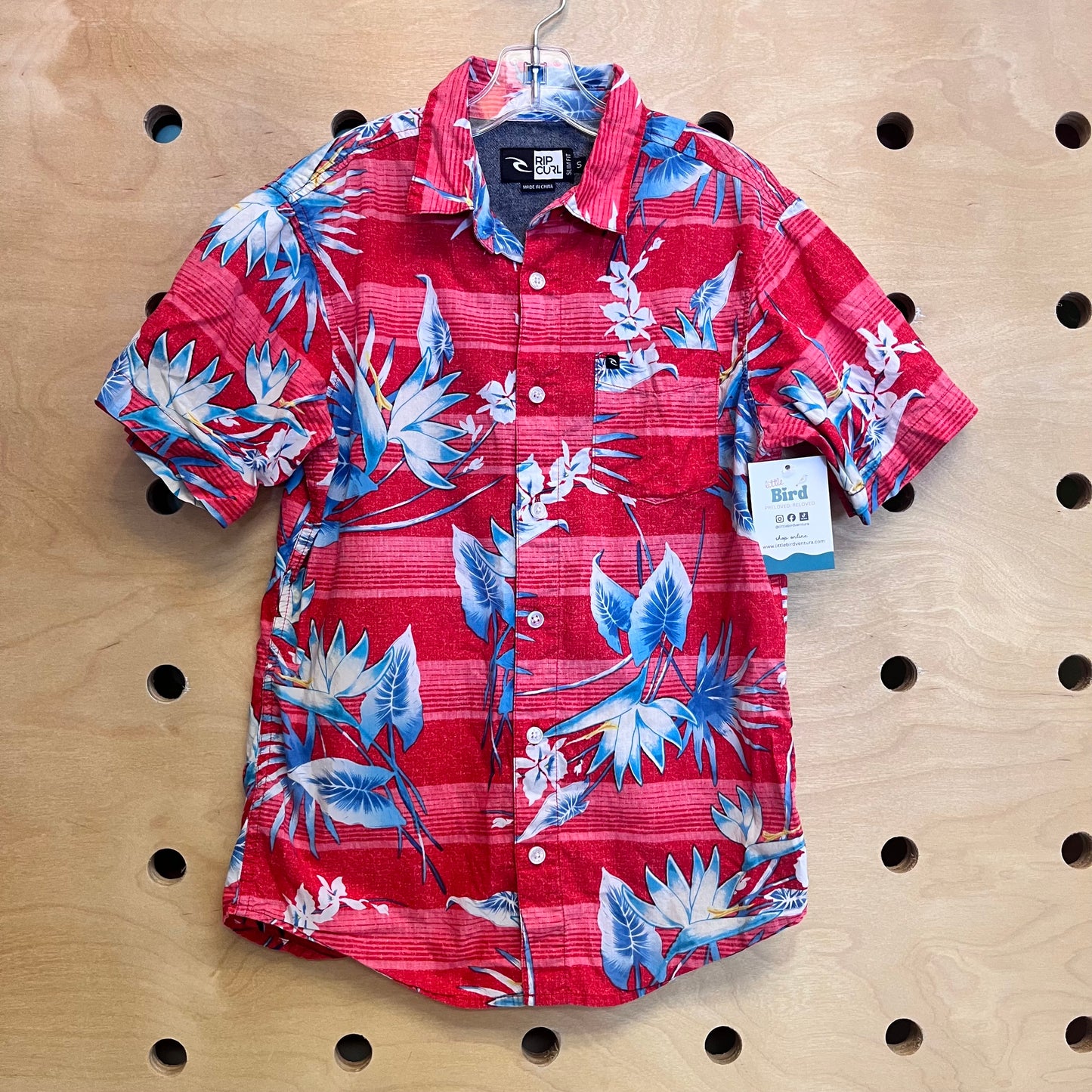 Red Tropical Plants Slim Fit Button Up