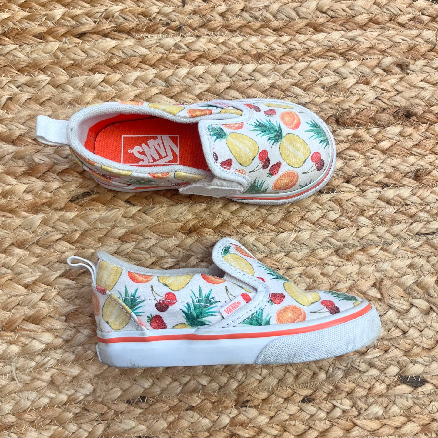 White & Fruit Pattern Skate Slip-Ons