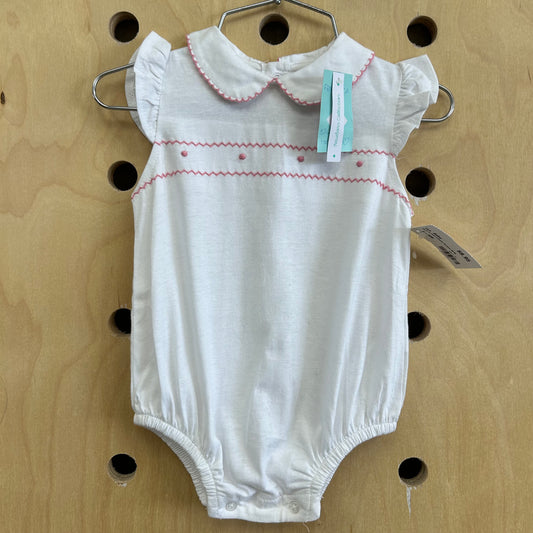 White & Pink Collared Romper NEW!
