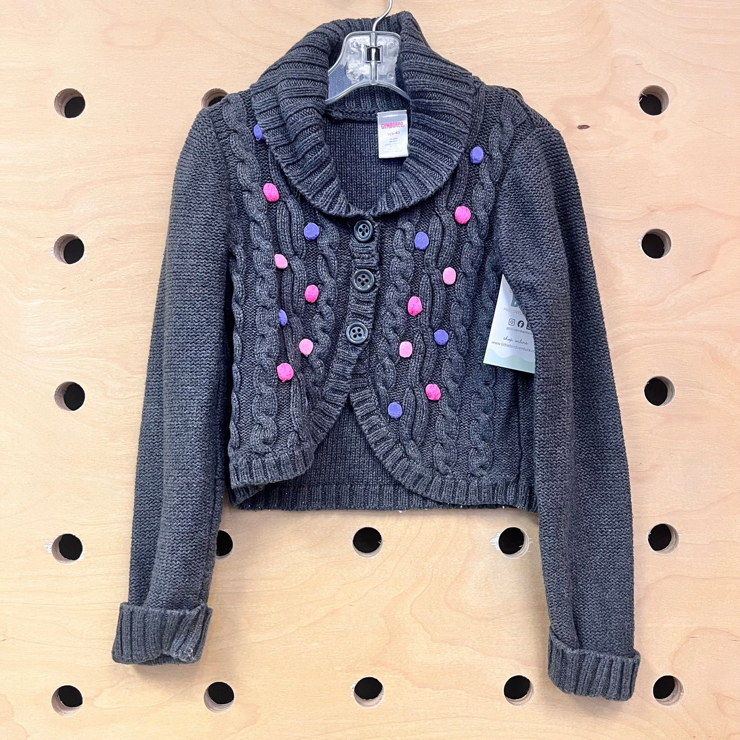 Grey Colorful Poms Cardigan