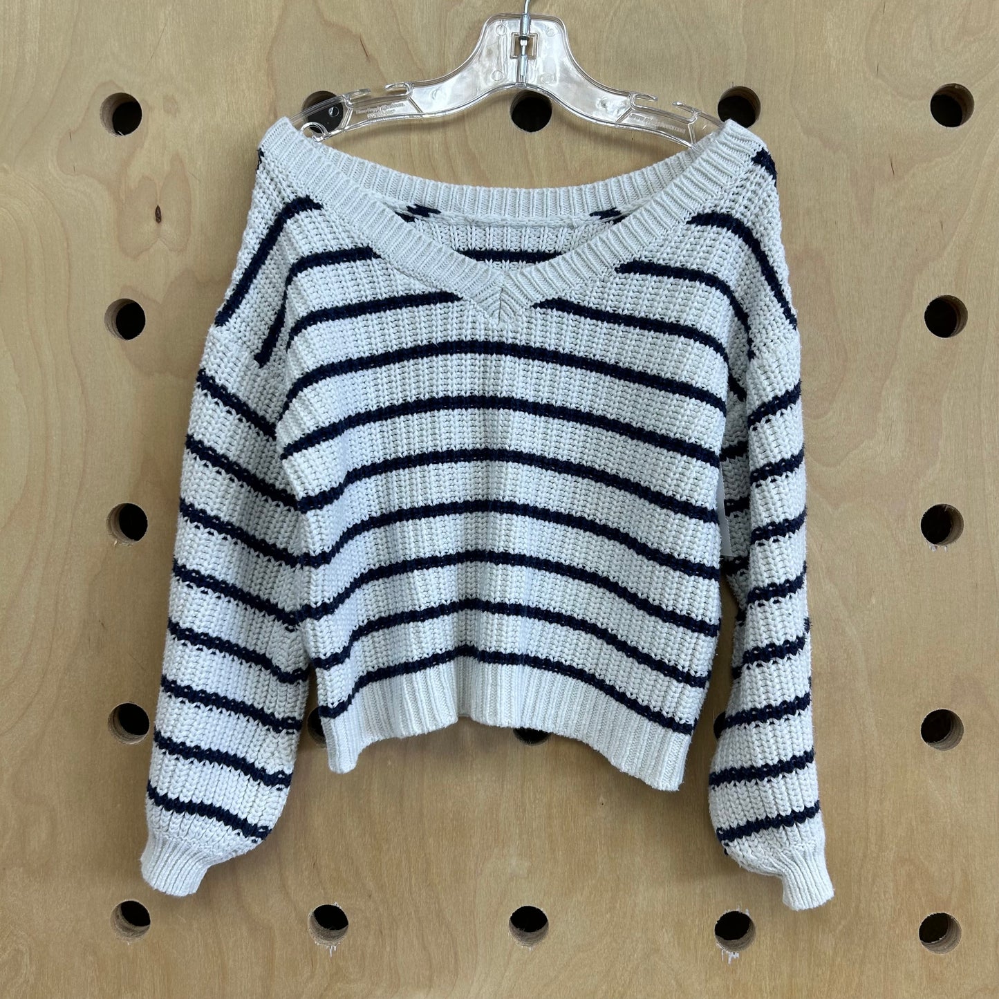 White + Blue V-Neck Sweater