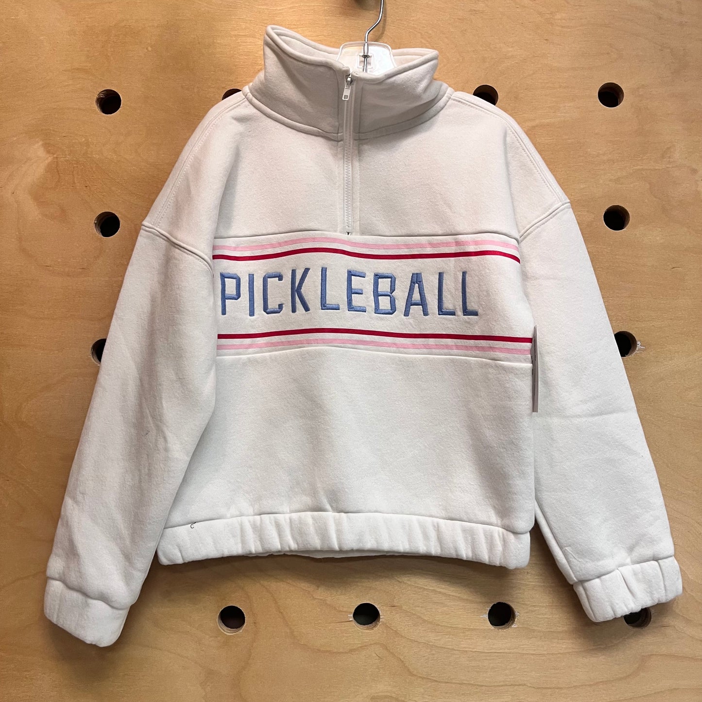 White Embroidered 'Pickleball' Pullover