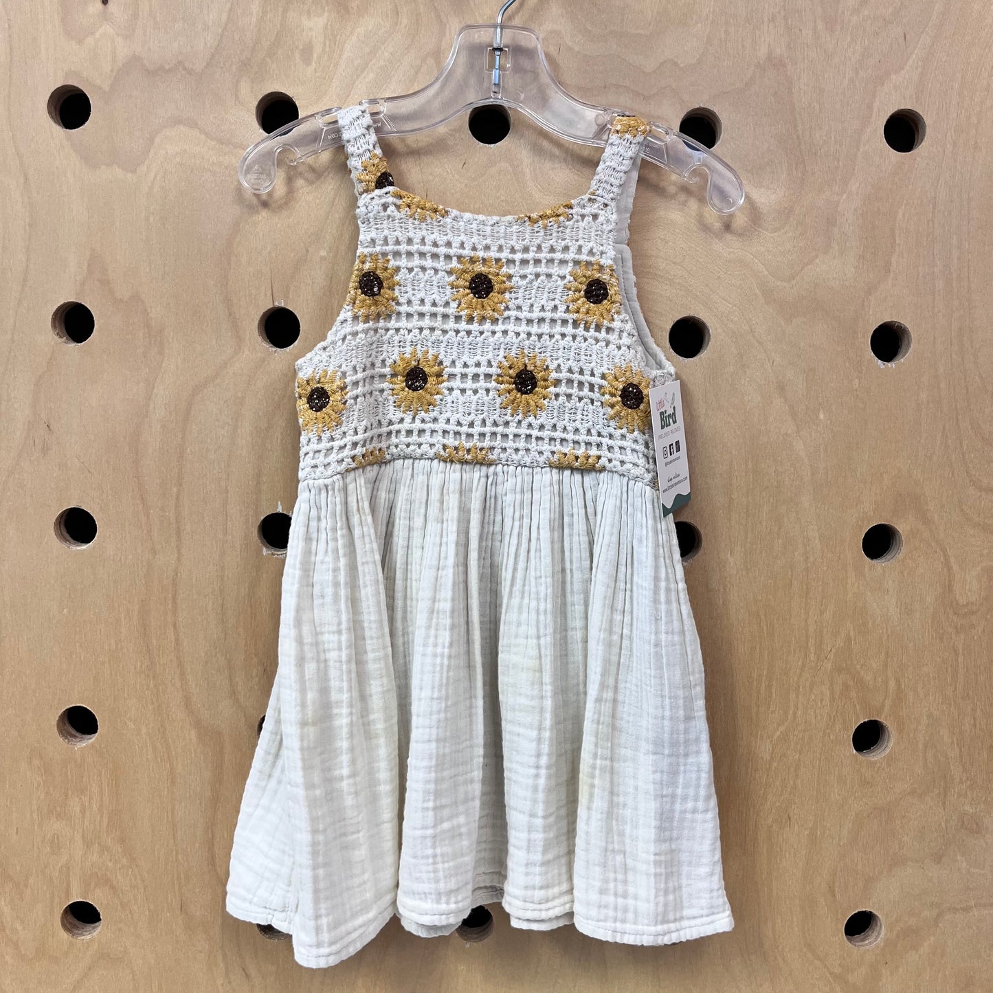 Cream Crocheted Gauze Sunflower Dress