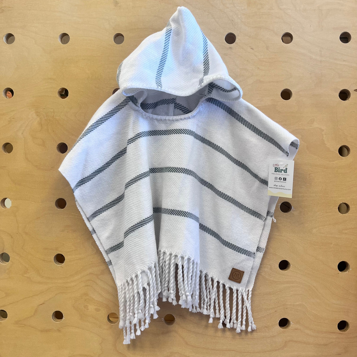 White & Teal Striped Poncho