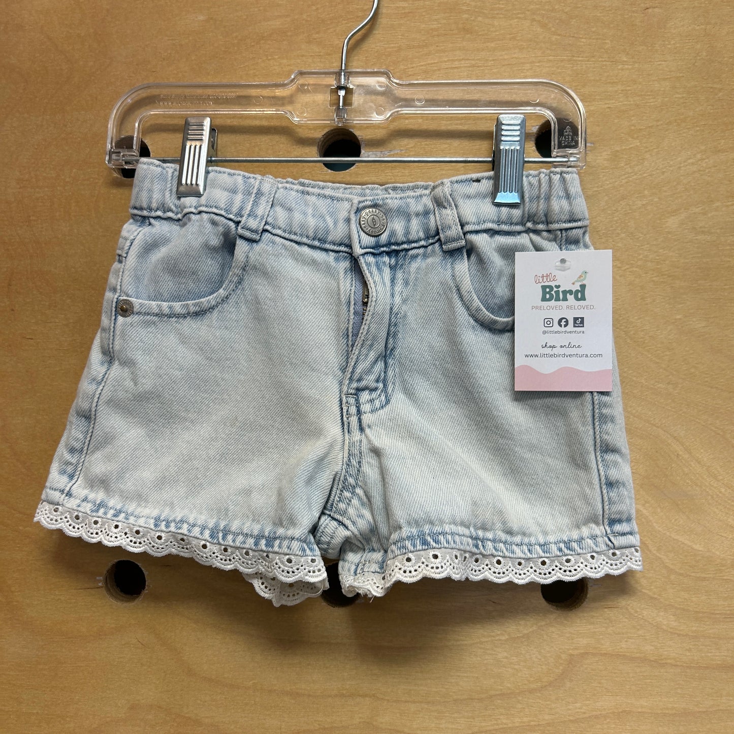 Lace Trim Light Wash Denim Shorts