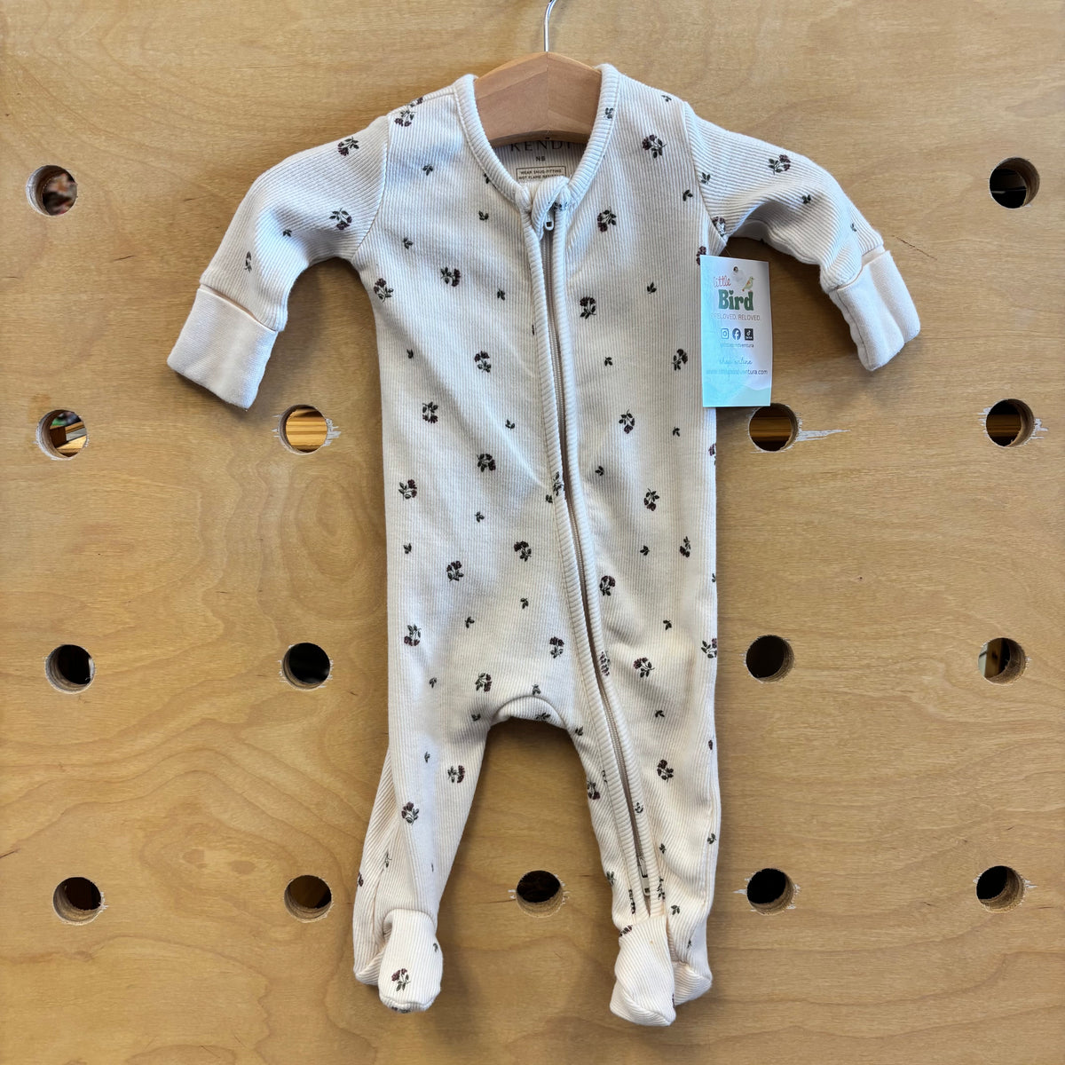 Cream Floral Ribbed Footies