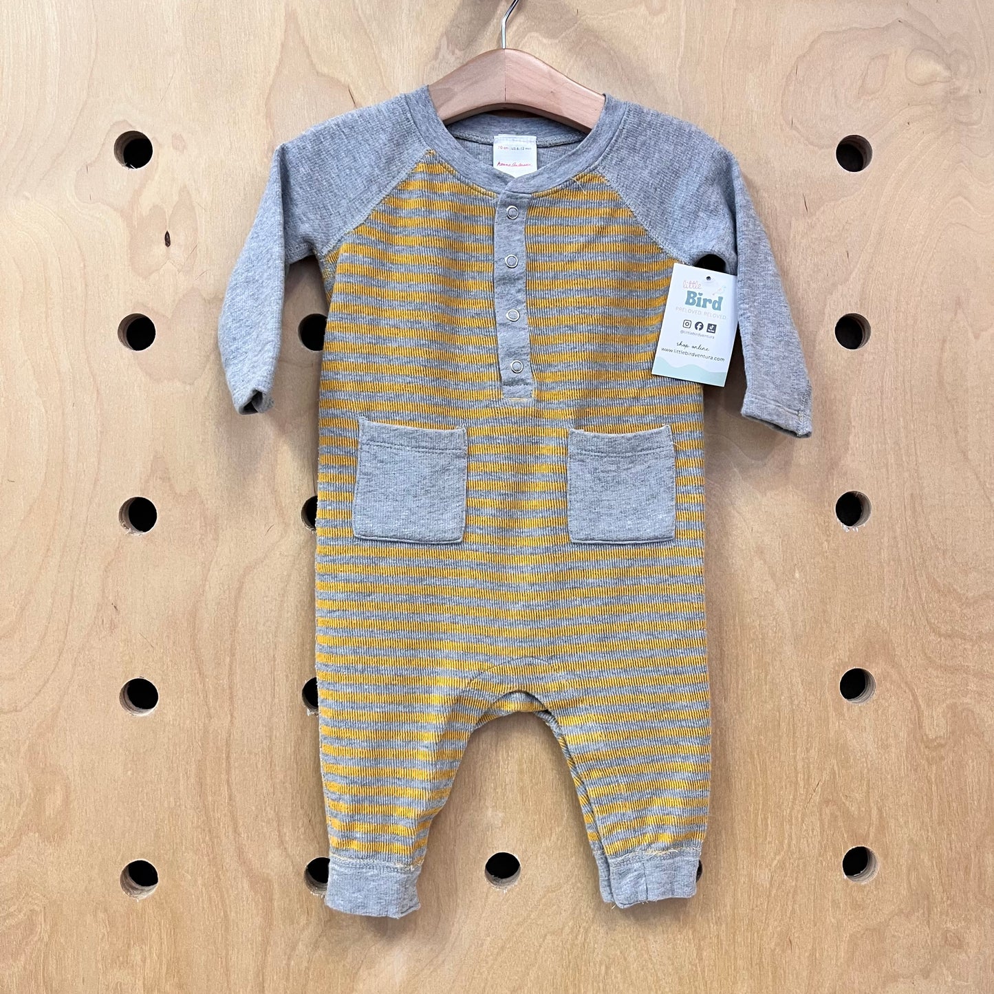 Grey/Yellow Striped Cotton Romper