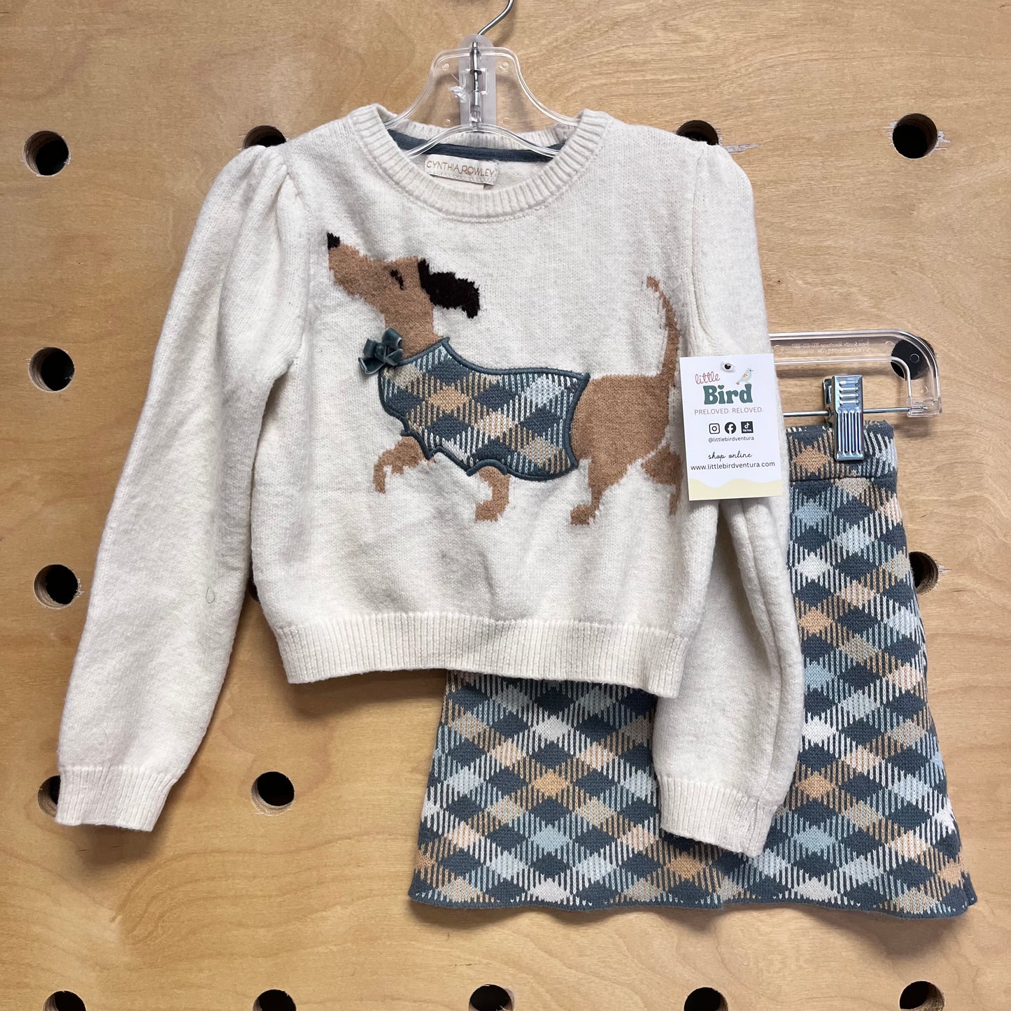 White/Teal Plaid Weener Dog Outfit