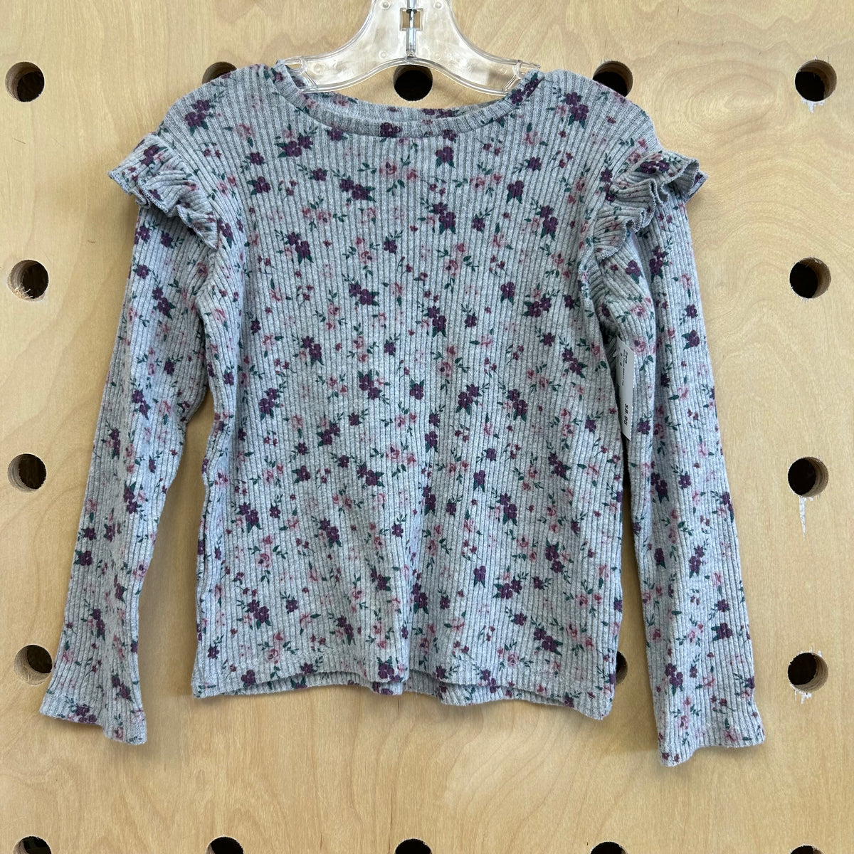 Grey Floral Ribbed Top