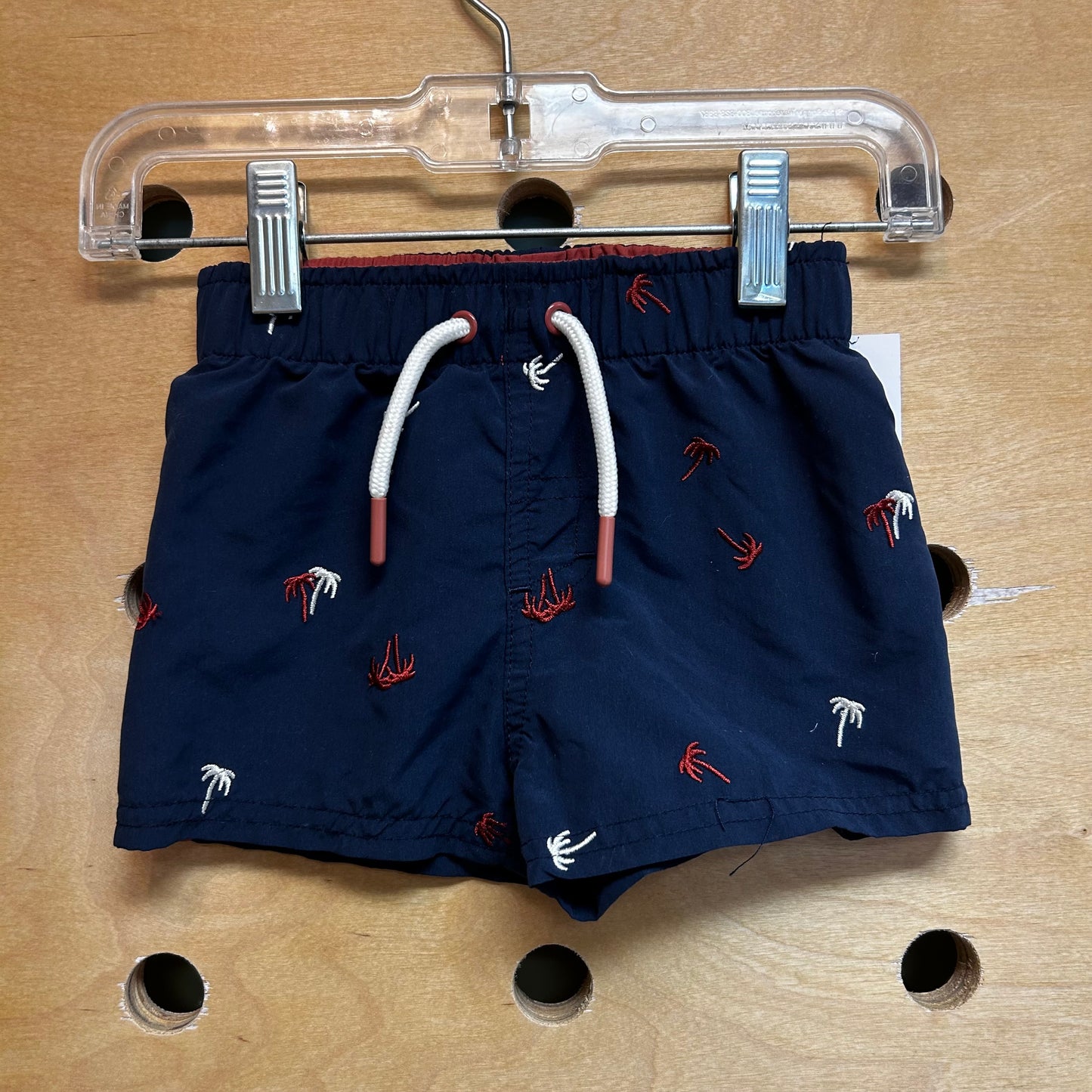 Navy Embroidered Palm Swim Shorts
