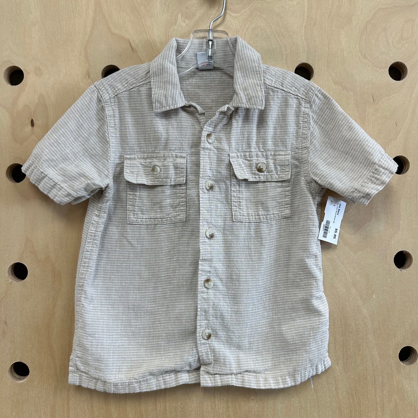 Tan Linen Blend Button Up