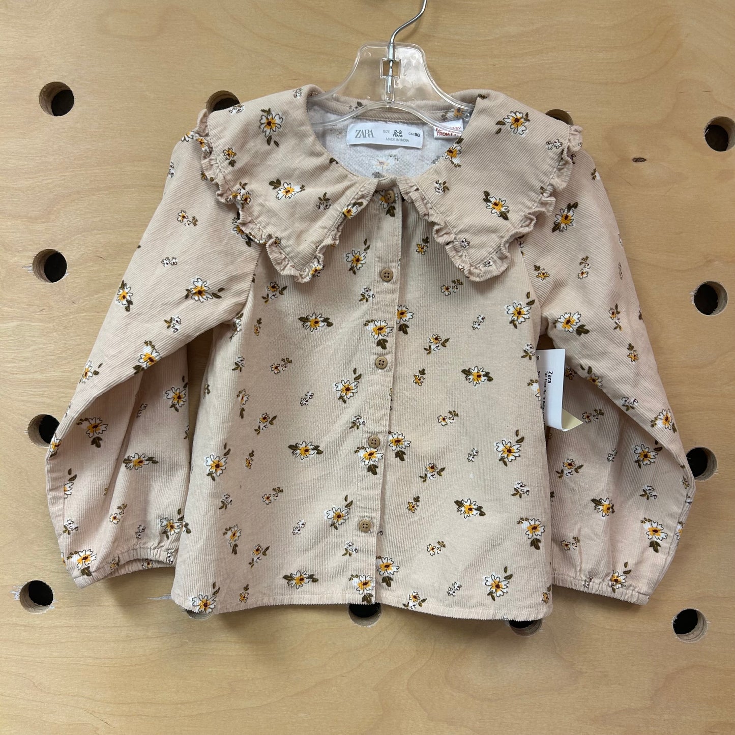 Tan Floral Ruffle Collar Cord LS
