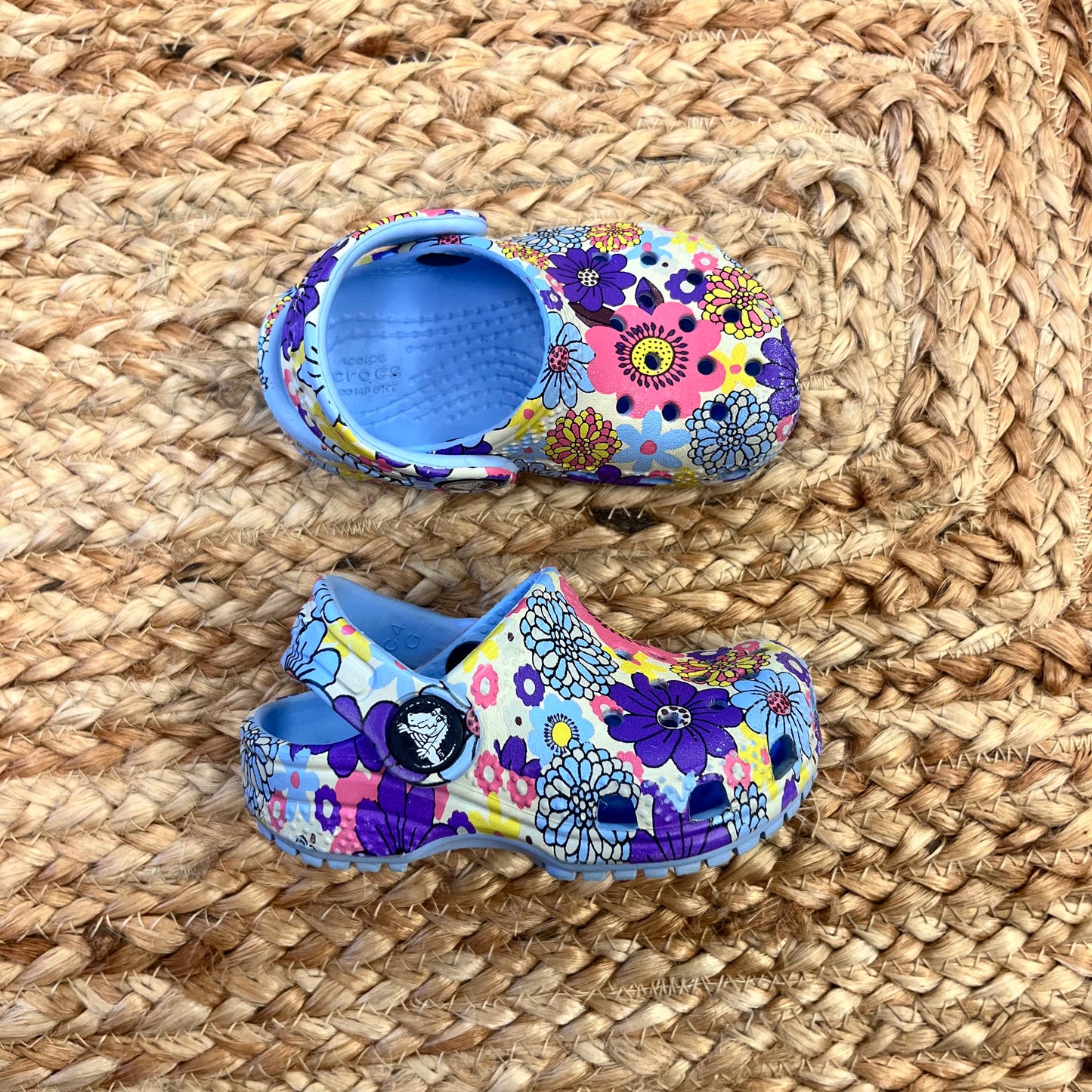 Blue/Floral Perforated Clogs