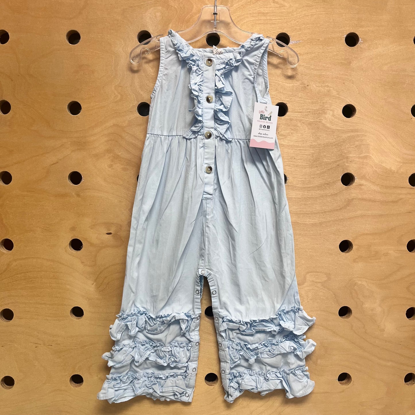 Organic Blue Ruffle Leg Romper