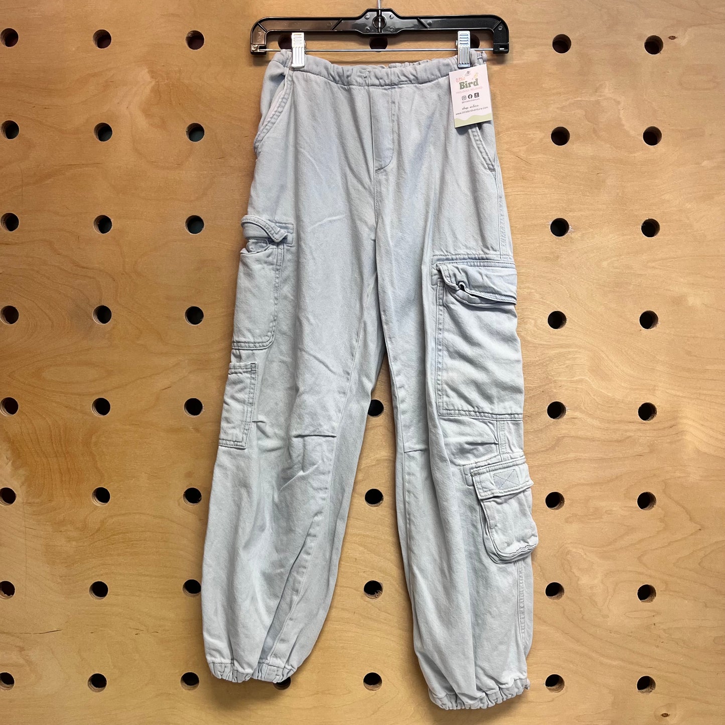 Light Wash Elastic Waist Cargo Joggers