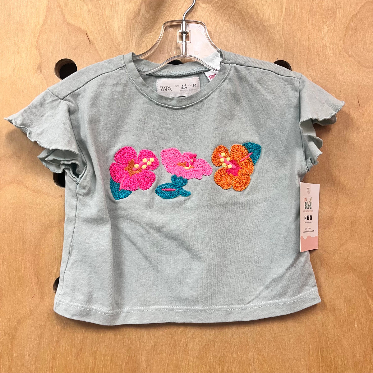 Blue/Pink Textured Flower Crop Shirt