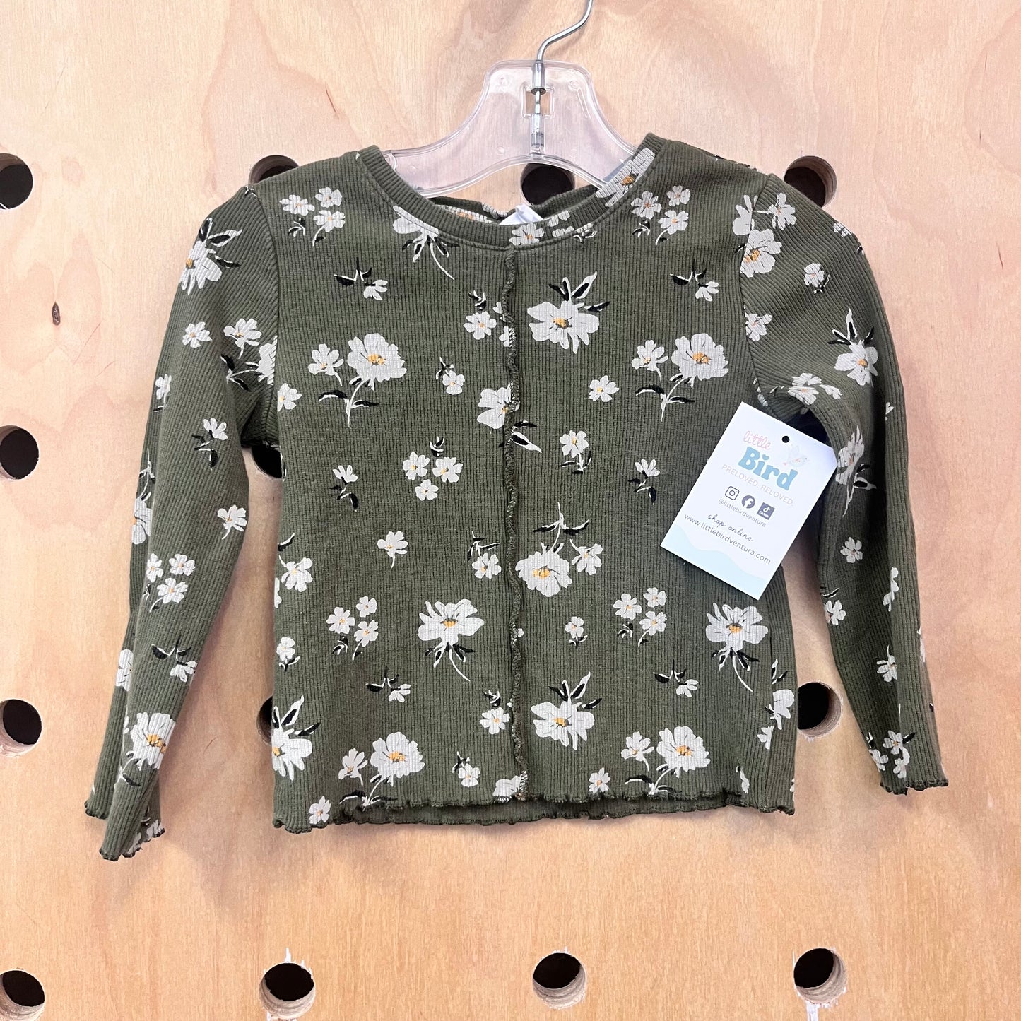 Green/White Floral Ribbed LS