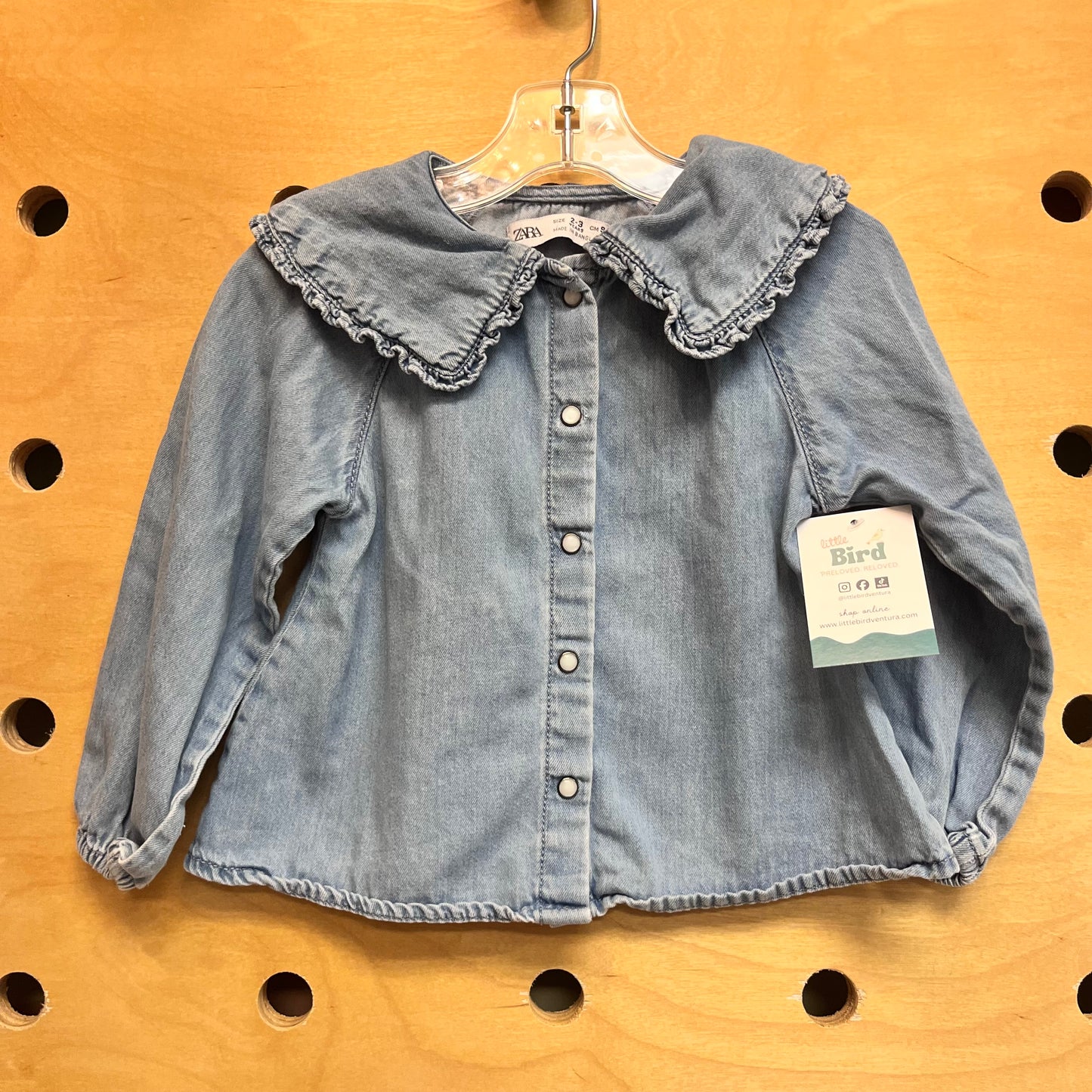 Denim Ruffle Collar Snap Top